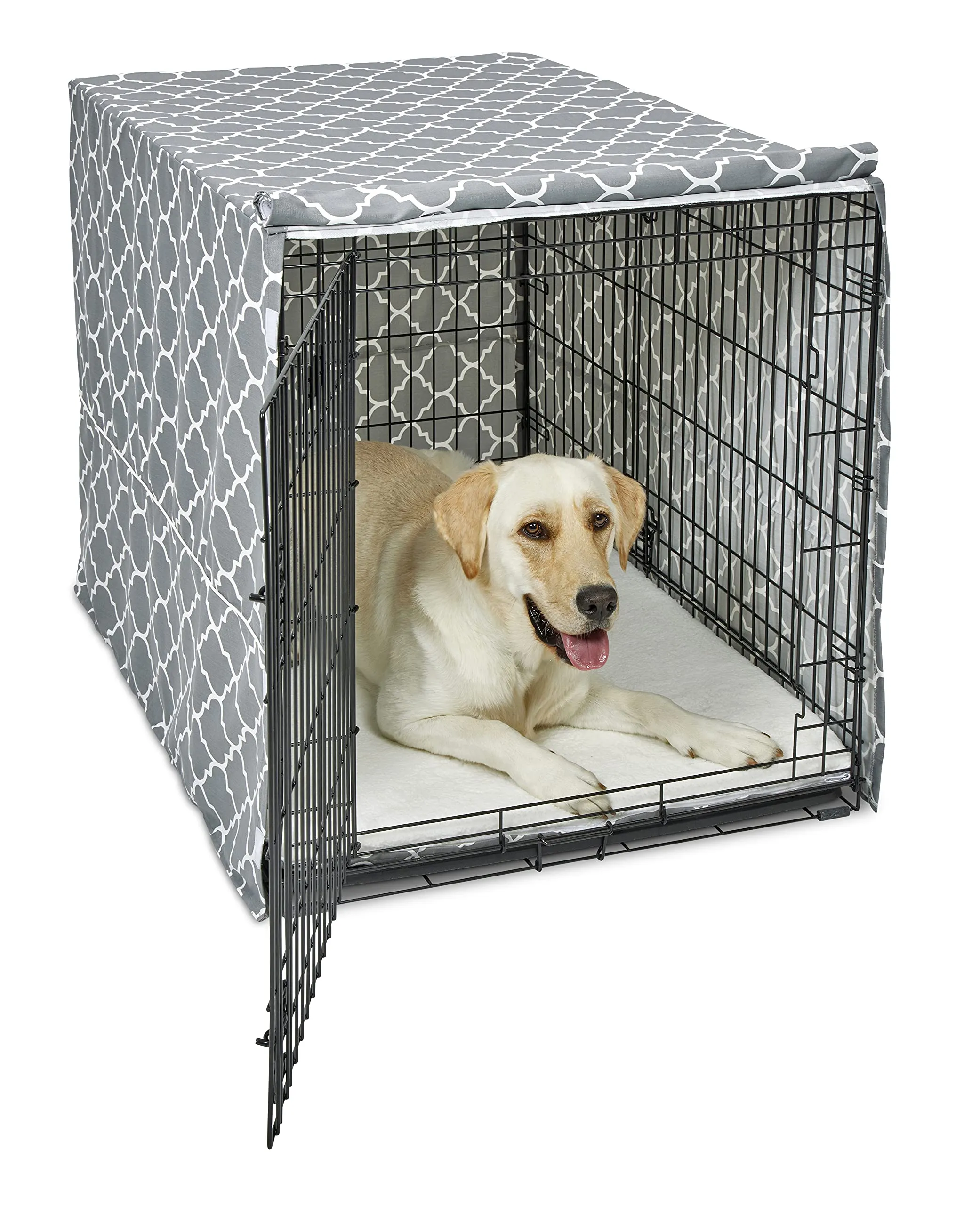 New World Copertura per gabbia per cani di taglia grande, con protezione in teflon, in policotone, per la maggior parte delle casse da 106 cm, stampa grigia, lavabile in lavatrice, riduce l'abbaiare - immagine 1