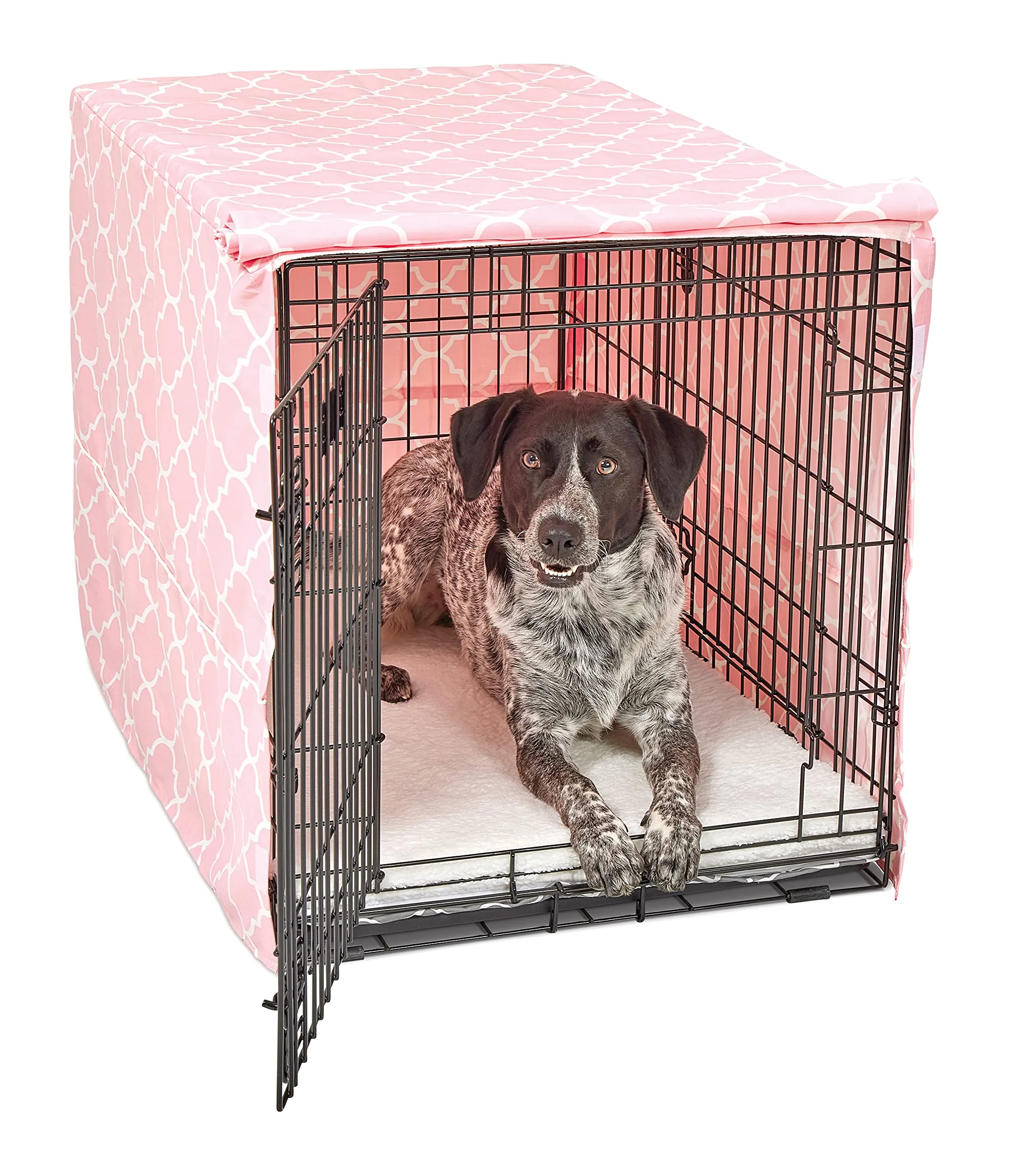 New World Copertura per gabbia per cani di taglia media con protezione in Teflon, in policotone, per la maggior parte delle gabbie da 91 cm, stampa rosa, lavabile in lavatrice, riduce l'abbaiare - immagine 1