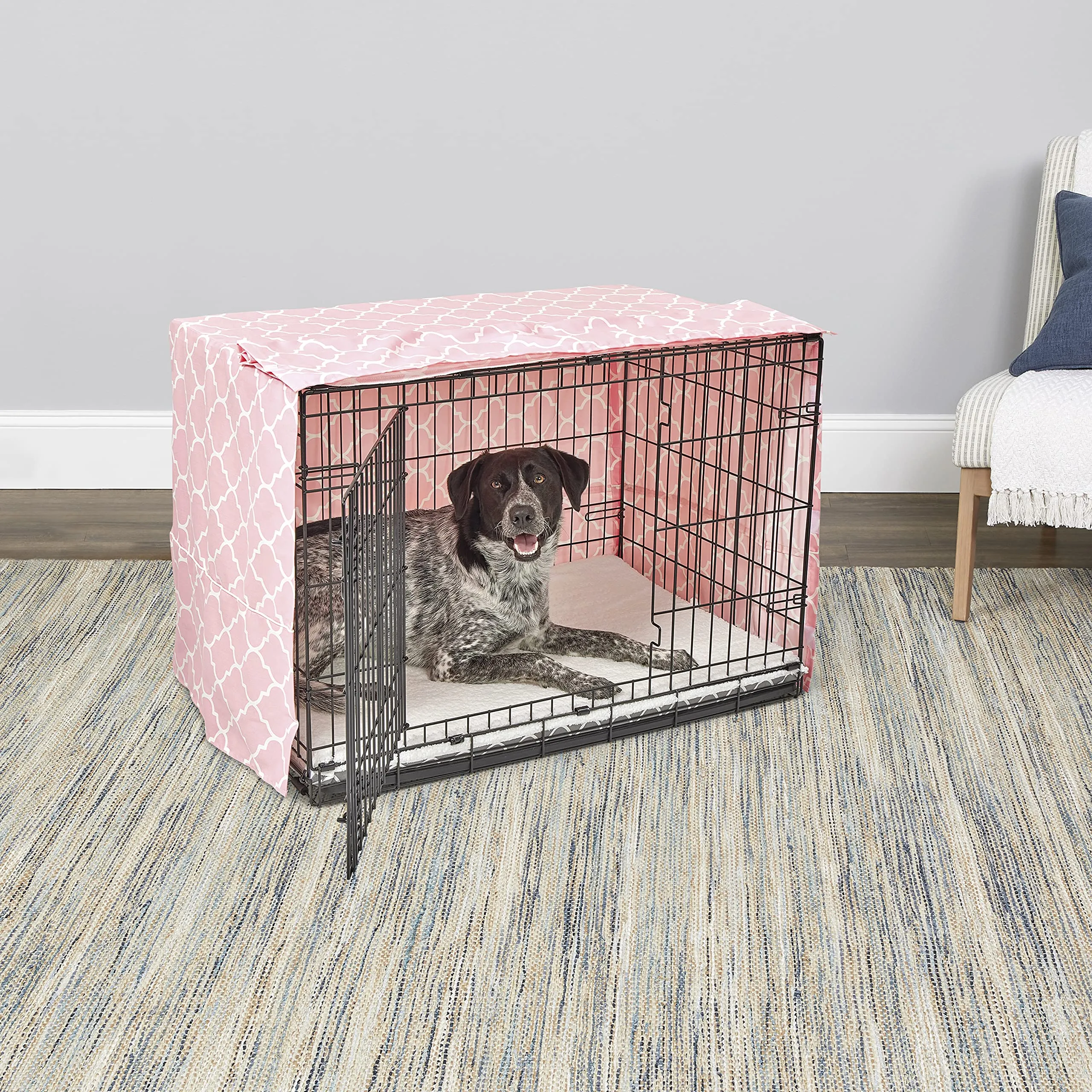 New World Copertura per gabbia per cani di taglia media con protezione in Teflon, in policotone, per la maggior parte delle gabbie da 91 cm, stampa rosa, lavabile in lavatrice, riduce l'abbaiare - immagine 3