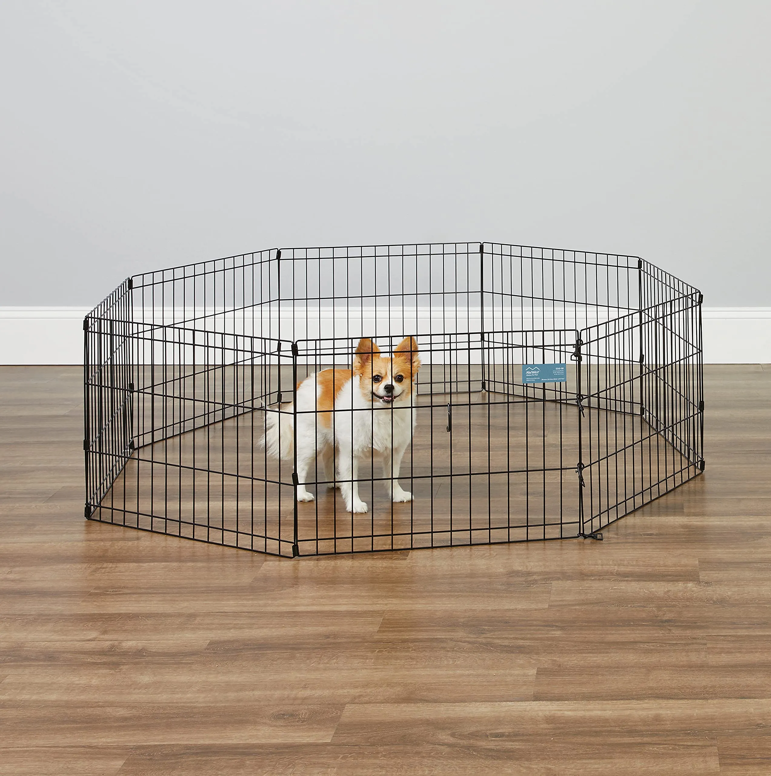 MidWest Homes for Pets, Recinto per animali in metallo, pieghevole, senza porta, con picchetti e rivestimento per elettrodeposizione nero, offre 1,5 metri di spazio per giocare, 46 cm di altezza - immagine 3