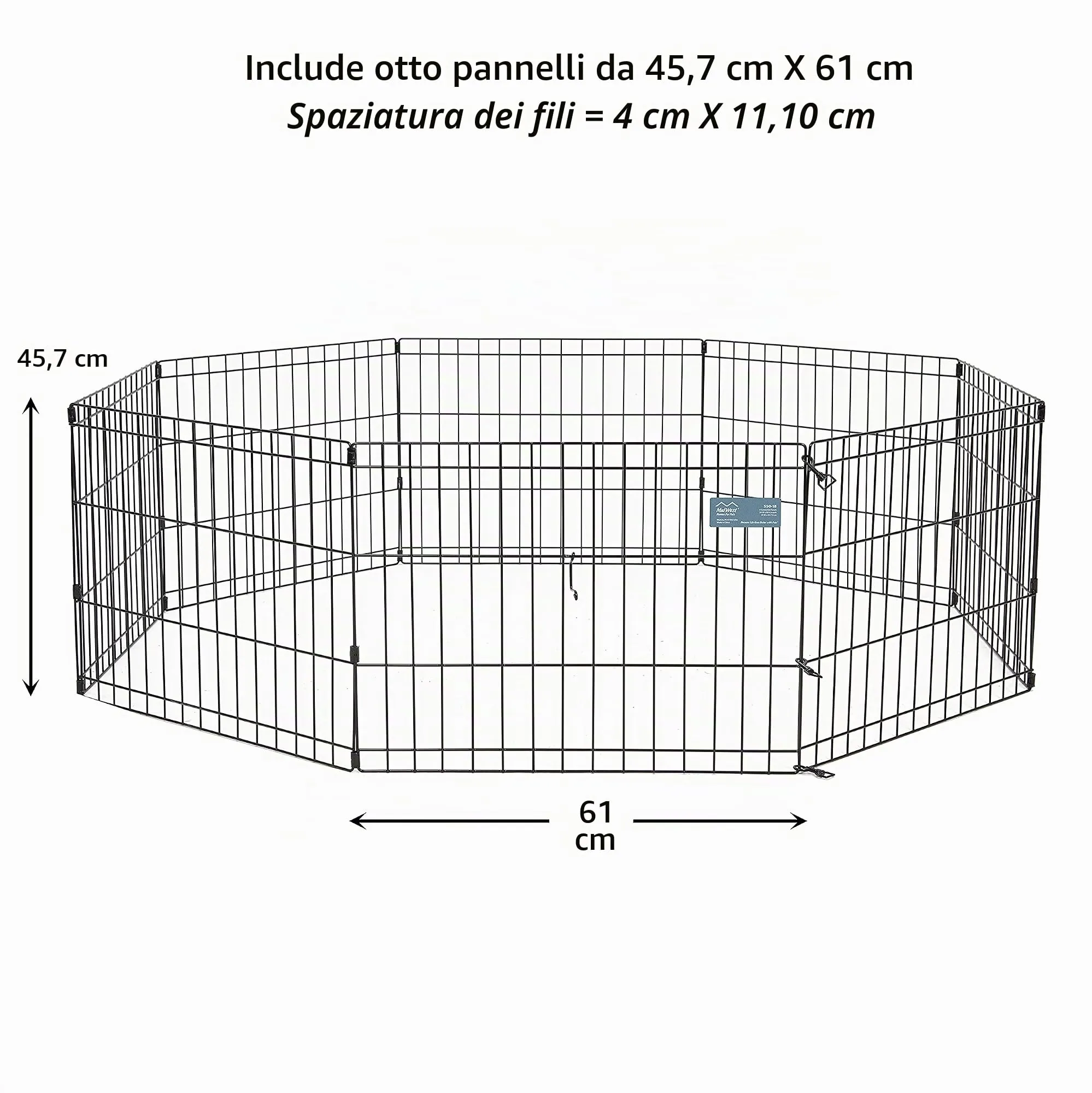 MidWest Homes for Pets, Recinto per animali in metallo, pieghevole, senza porta, con picchetti e rivestimento per elettrodeposizione nero, offre 1,5 metri di spazio per giocare, 46 cm di altezza - immagine 4