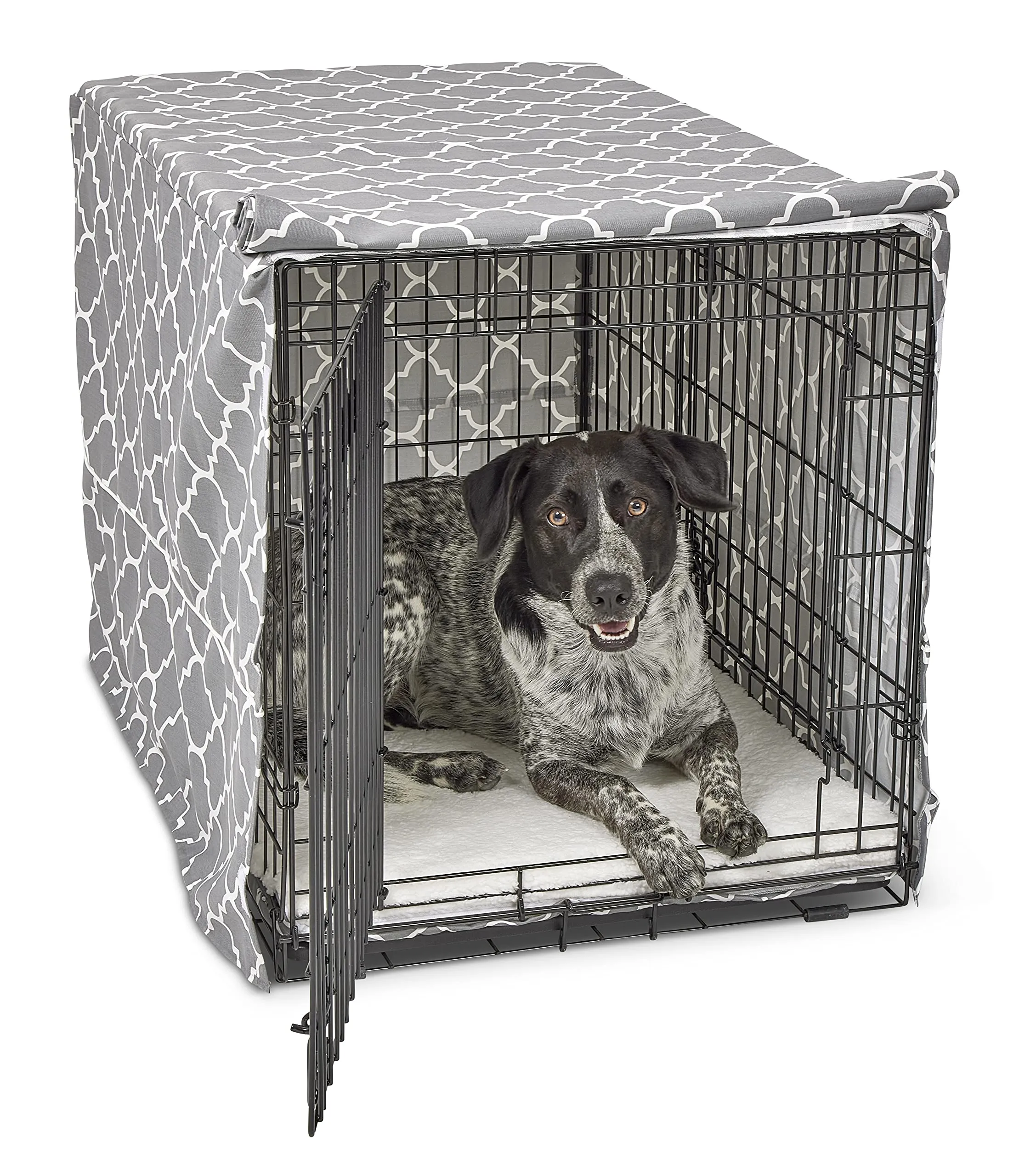 New World Copertura per gabbia per cani di taglia media con protezione in Teflon, in policotone, per la maggior parte delle gabbie da 91 cm, stampa grigia, lavabile in lavatrice, riduce l'abbaiare - immagine 1