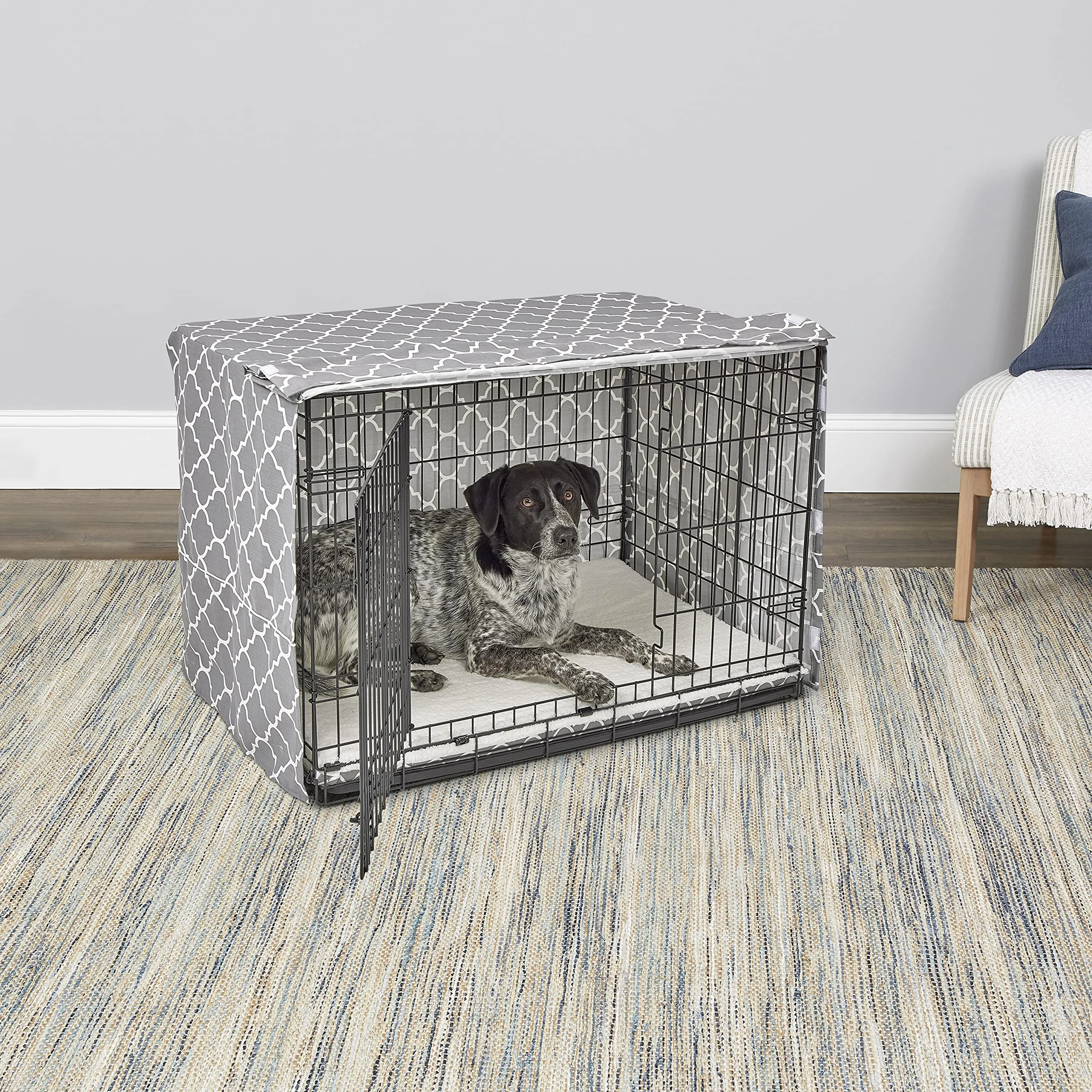 New World Copertura per gabbia per cani di taglia media con protezione in Teflon, in policotone, per la maggior parte delle gabbie da 91 cm, stampa grigia, lavabile in lavatrice, riduce l'abbaiare - immagine 3