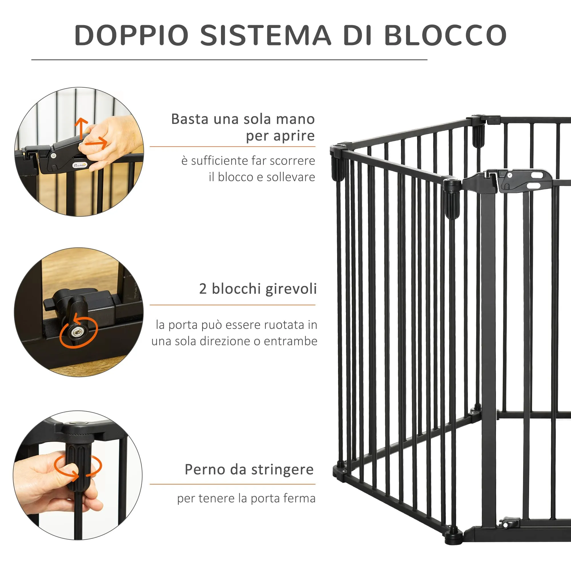 PawHut Cancelletto di Sicurezza Pieghevole 6 Sezioni in Acciaio Nero - immagine 3