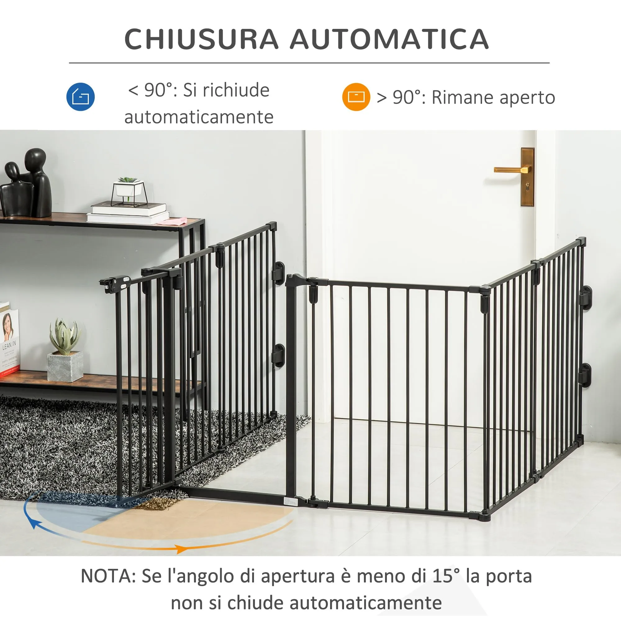 PawHut Cancelletto di Sicurezza Pieghevole 6 Sezioni in Acciaio Nero - immagine 4
