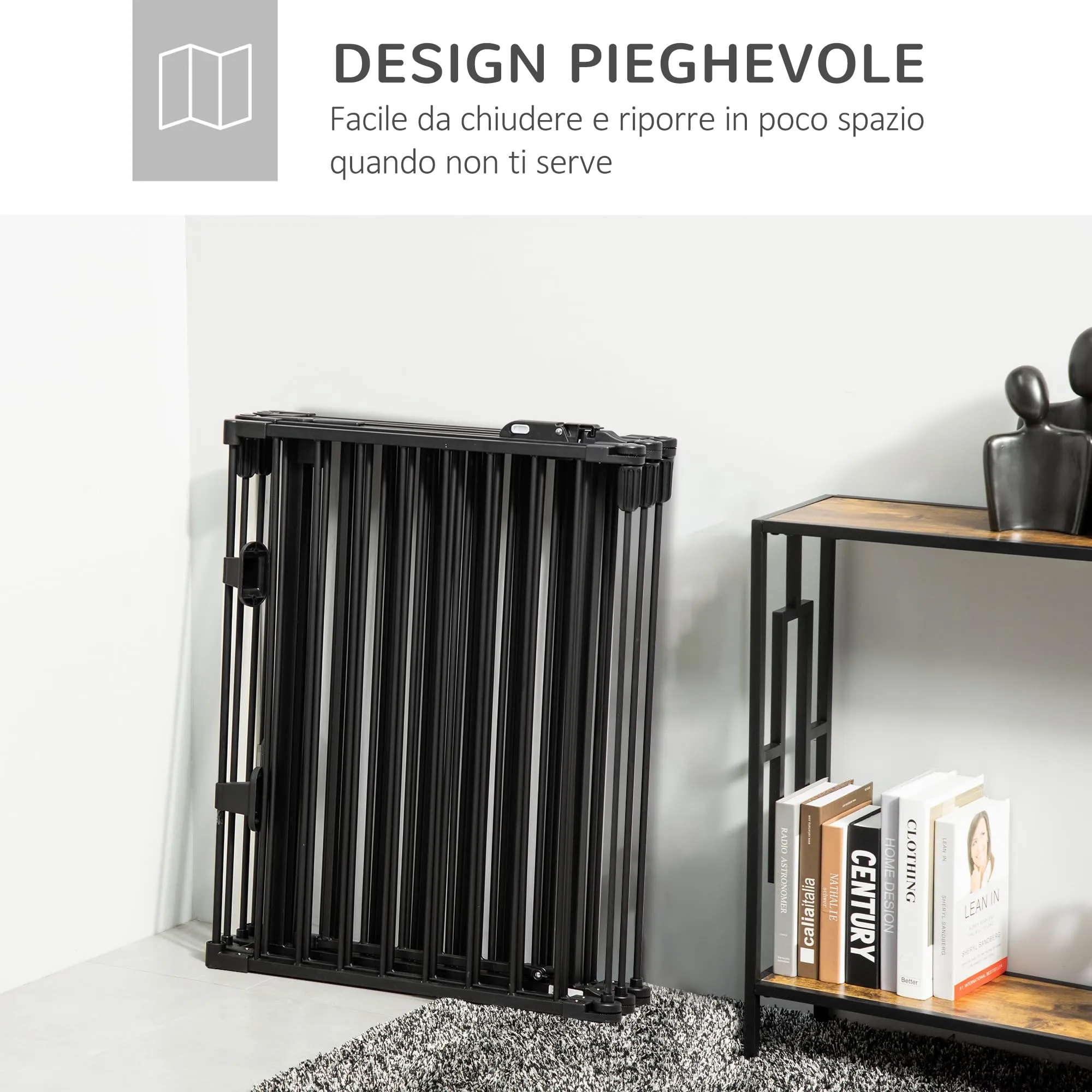 PawHut Cancelletto di Sicurezza Pieghevole 6 Sezioni in Acciaio Nero - immagine 5