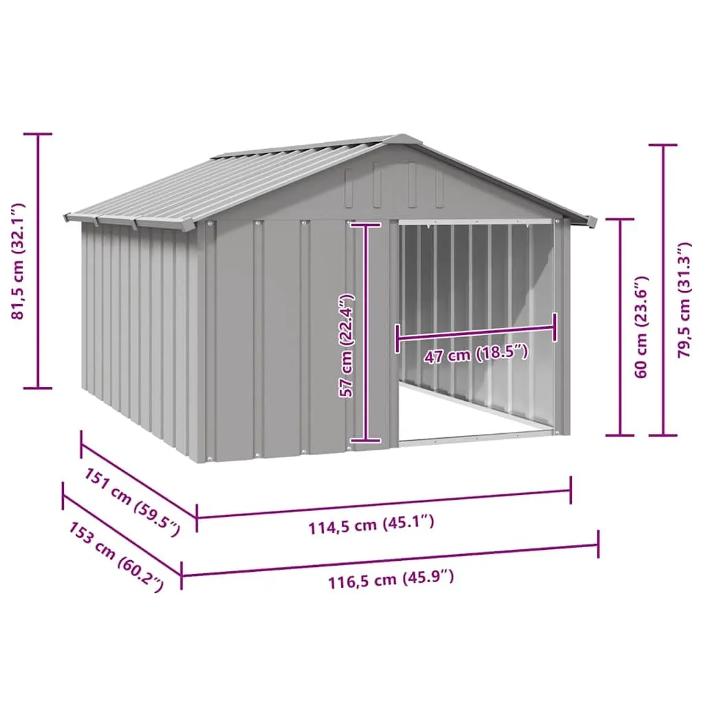 vidaXL Casetta per Cani grigio 116,5x153x81,5 cm Acciaio Zincato - immagine 3