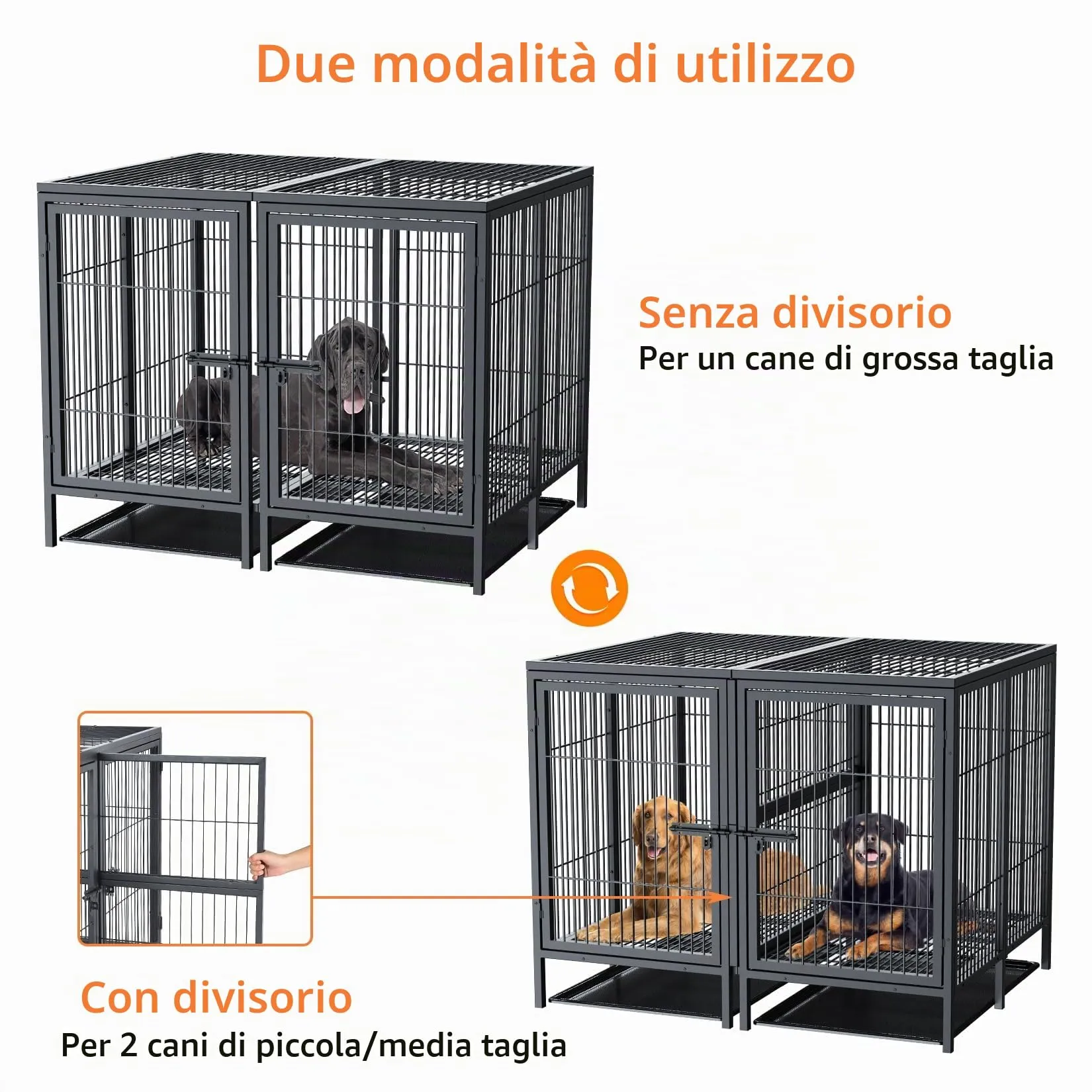 BingoPaw Resistente Gabbia per cani: 130cm Più Grande Kennel per Cane Box Metallo Struttura Rialzata con Divisorio Rimovibile 2 Porte Indistruttibile per 2 cani di Taglia Piccola e Media - immagine 3