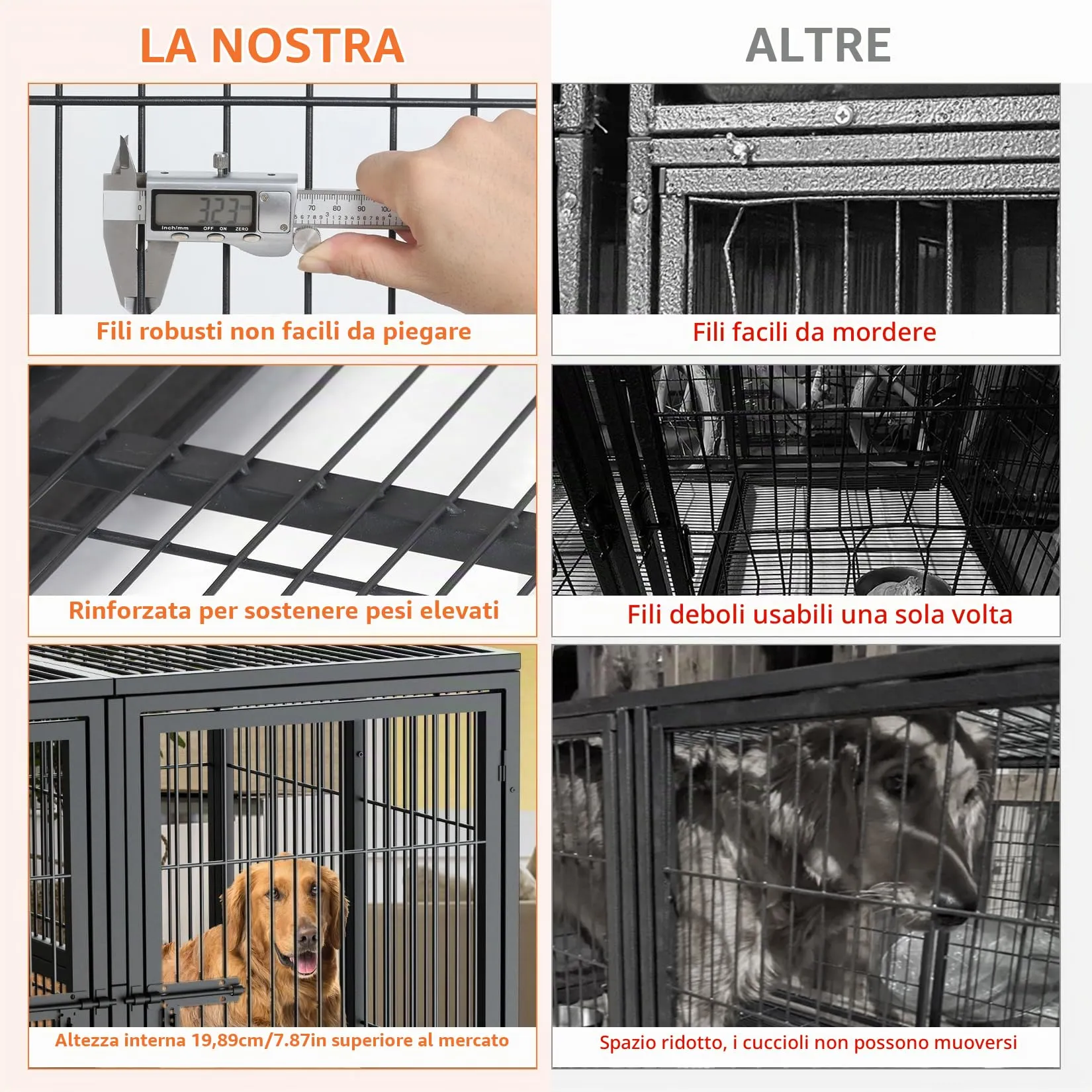 BingoPaw Resistente Gabbia per cani: 130cm Più Grande Kennel per Cane Box Metallo Struttura Rialzata con Divisorio Rimovibile 2 Porte Indistruttibile per 2 cani di Taglia Piccola e Media - immagine 4
