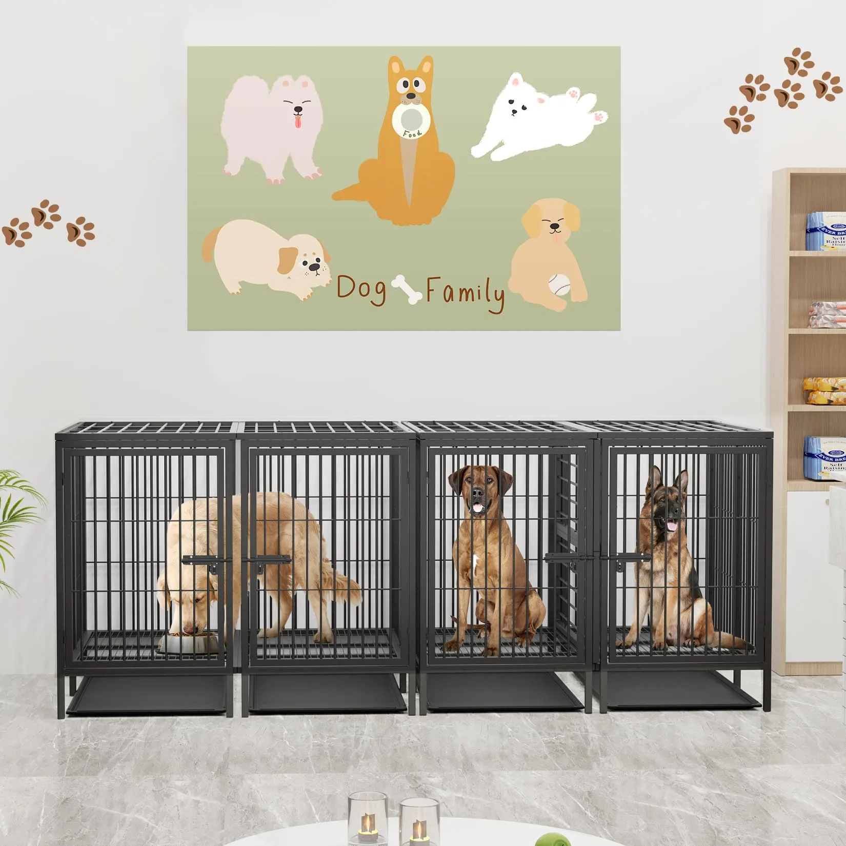 BingoPaw Resistente Gabbia per cani: 130cm Più Grande Kennel per Cane Box Metallo Struttura Rialzata con Divisorio Rimovibile 2 Porte Indistruttibile per 2 cani di Taglia Piccola e Media - immagine 8