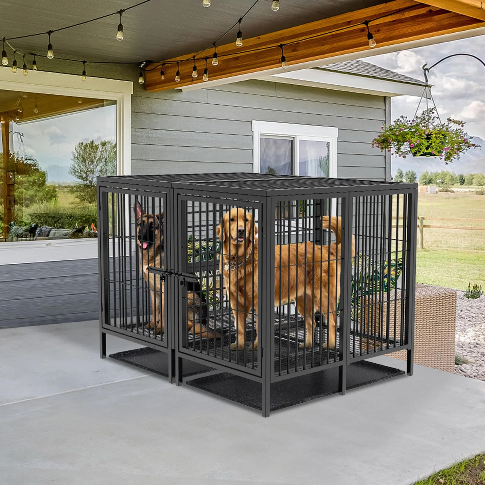BingoPaw Resistente Gabbia per cani: 130cm Più Grande Kennel per Cane Box Metallo Struttura Rialzata con Divisorio Rimovibile 2 Porte Indistruttibile per 2 cani di Taglia Piccola e Media - immagine 9