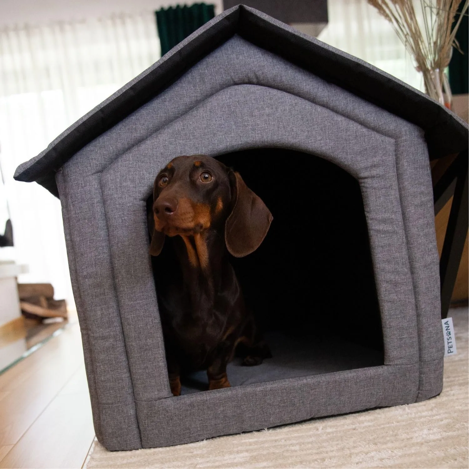 Petsona Grotta Per Cani Pieghevole Casa Per Cani Con Tetto Rimovibile Letto Per Gatti Animali Domestici Cuccia Per Cani Taglia XL, Grigio - immagine 2
