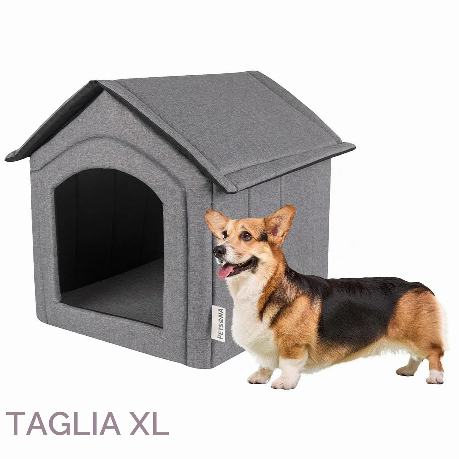 Petsona Grotta Per Cani Pieghevole Casa Per Cani Con Tetto Rimovibile Letto Per Gatti Animali Domestici Cuccia Per Cani Taglia XL, Grigio - immagine 3