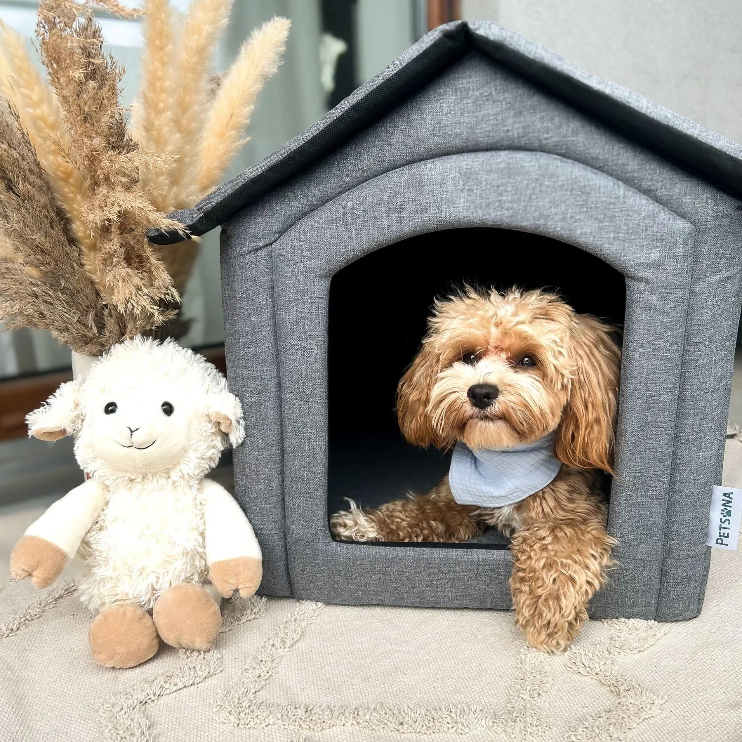 Petsona Grotta Per Cani Pieghevole Casa Per Cani Con Tetto Rimovibile Letto Per Gatti Animali Domestici Cuccia Per Cani Taglia L, Grigio - immagine 2