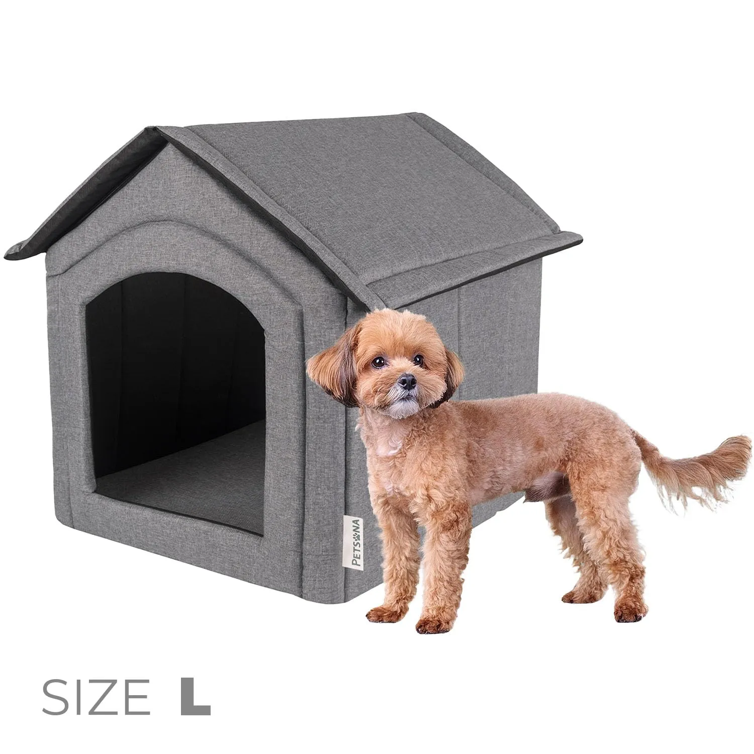 Petsona Grotta Per Cani Pieghevole Casa Per Cani Con Tetto Rimovibile Letto Per Gatti Animali Domestici Cuccia Per Cani Taglia L, Grigio - immagine 3