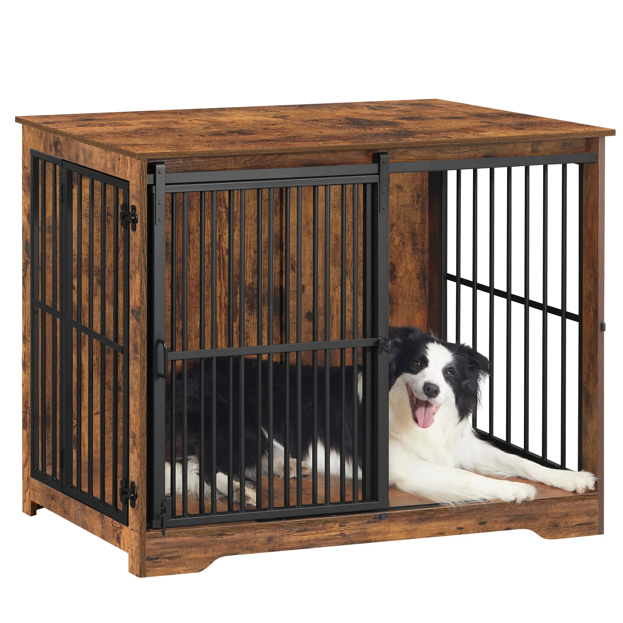 Hzuaneri 110cm Gabbia per Cani, Tavolo Supplemento, Nicchia Moderna per Cani, Gabbia per Cuccioli, Casetta per Animali, 2 porte, 65 × 110 × 81 cm, Marrone Rustico DFC84401B - immagine 1