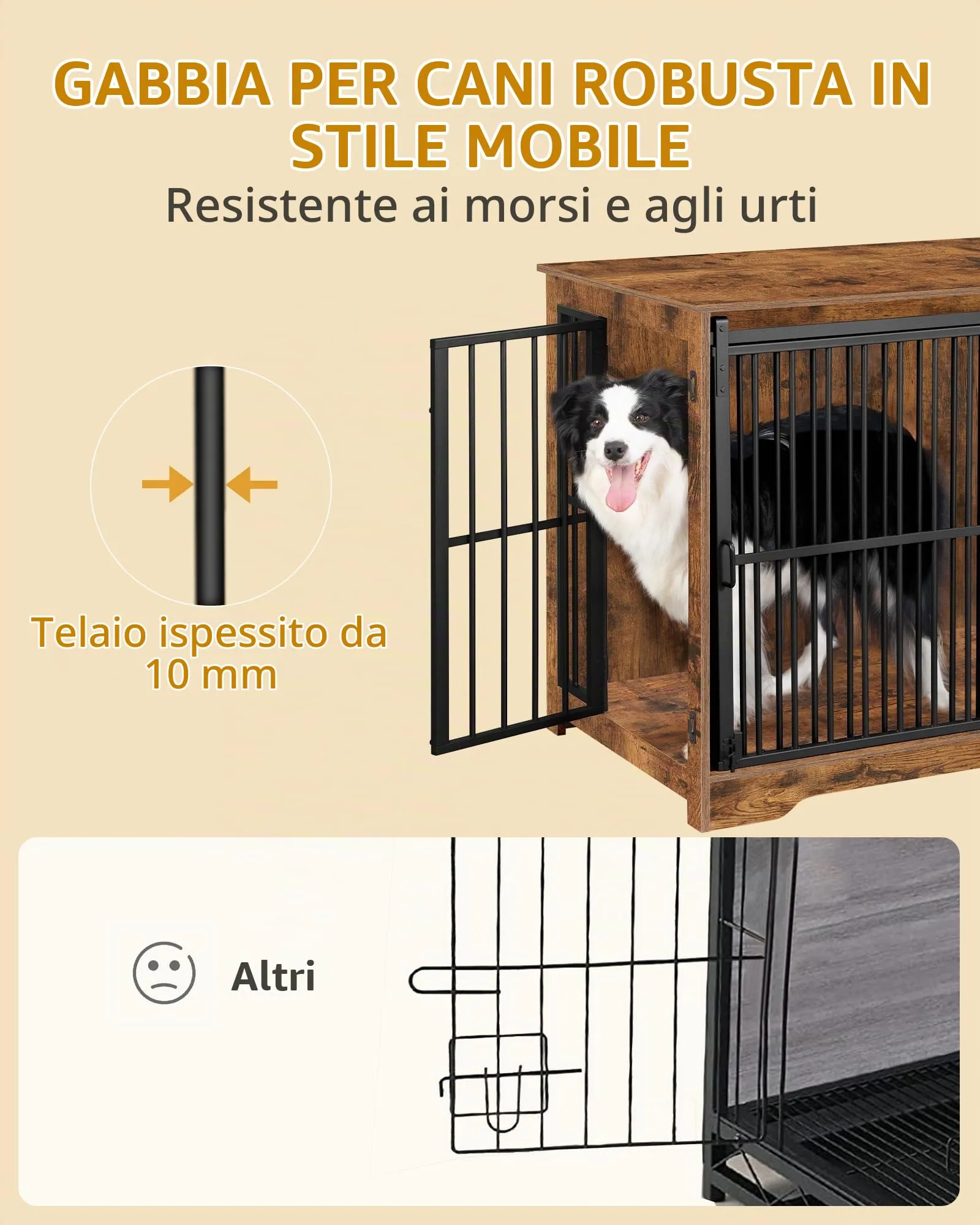 Hzuaneri 110cm Gabbia per Cani, Tavolo Supplemento, Nicchia Moderna per Cani, Gabbia per Cuccioli, Casetta per Animali, 2 porte, 65 × 110 × 81 cm, Marrone Rustico DFC84401B - immagine 3