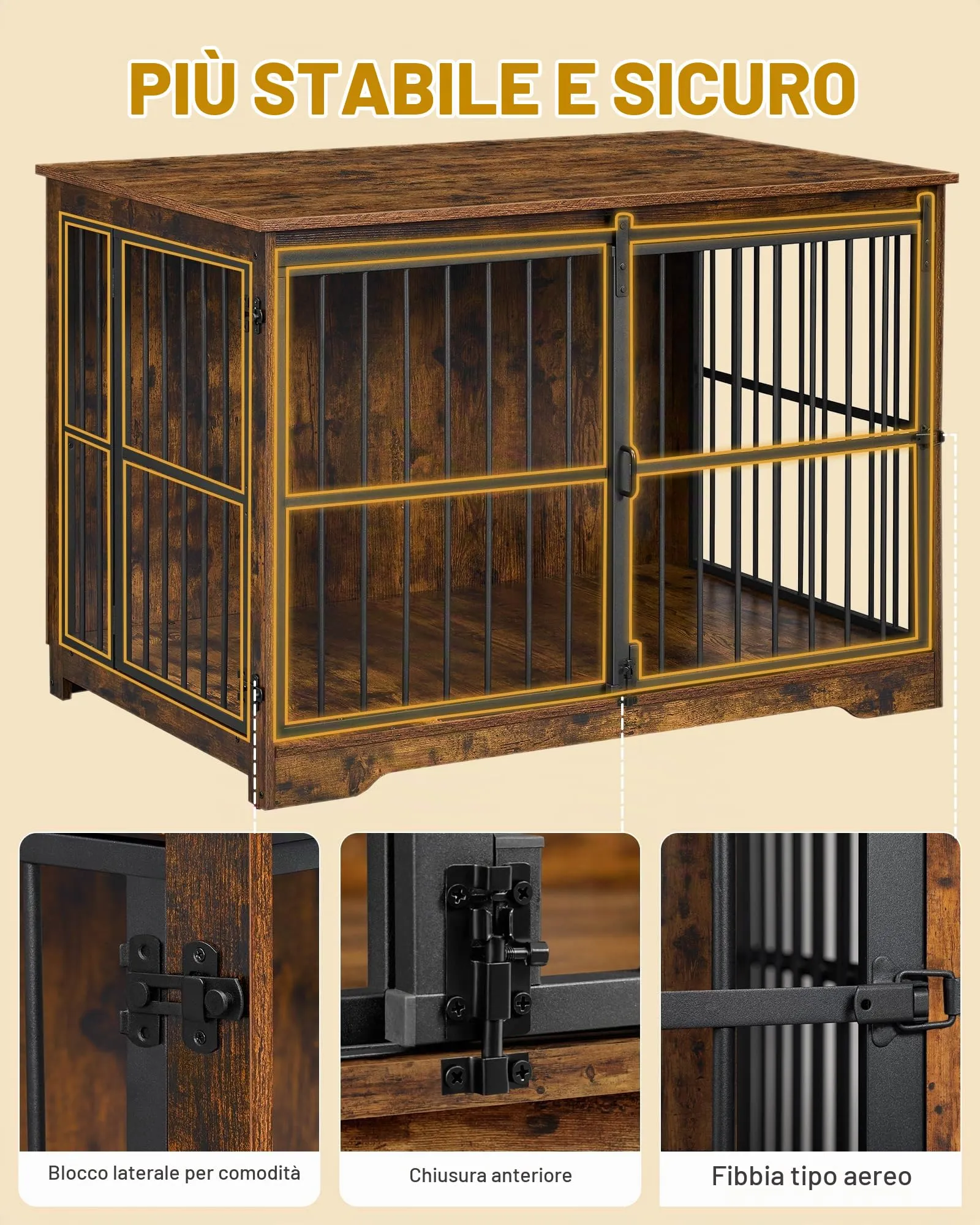 Hzuaneri 110cm Gabbia per Cani, Tavolo Supplemento, Nicchia Moderna per Cani, Gabbia per Cuccioli, Casetta per Animali, 2 porte, 65 × 110 × 81 cm, Marrone Rustico DFC84401B - immagine 5