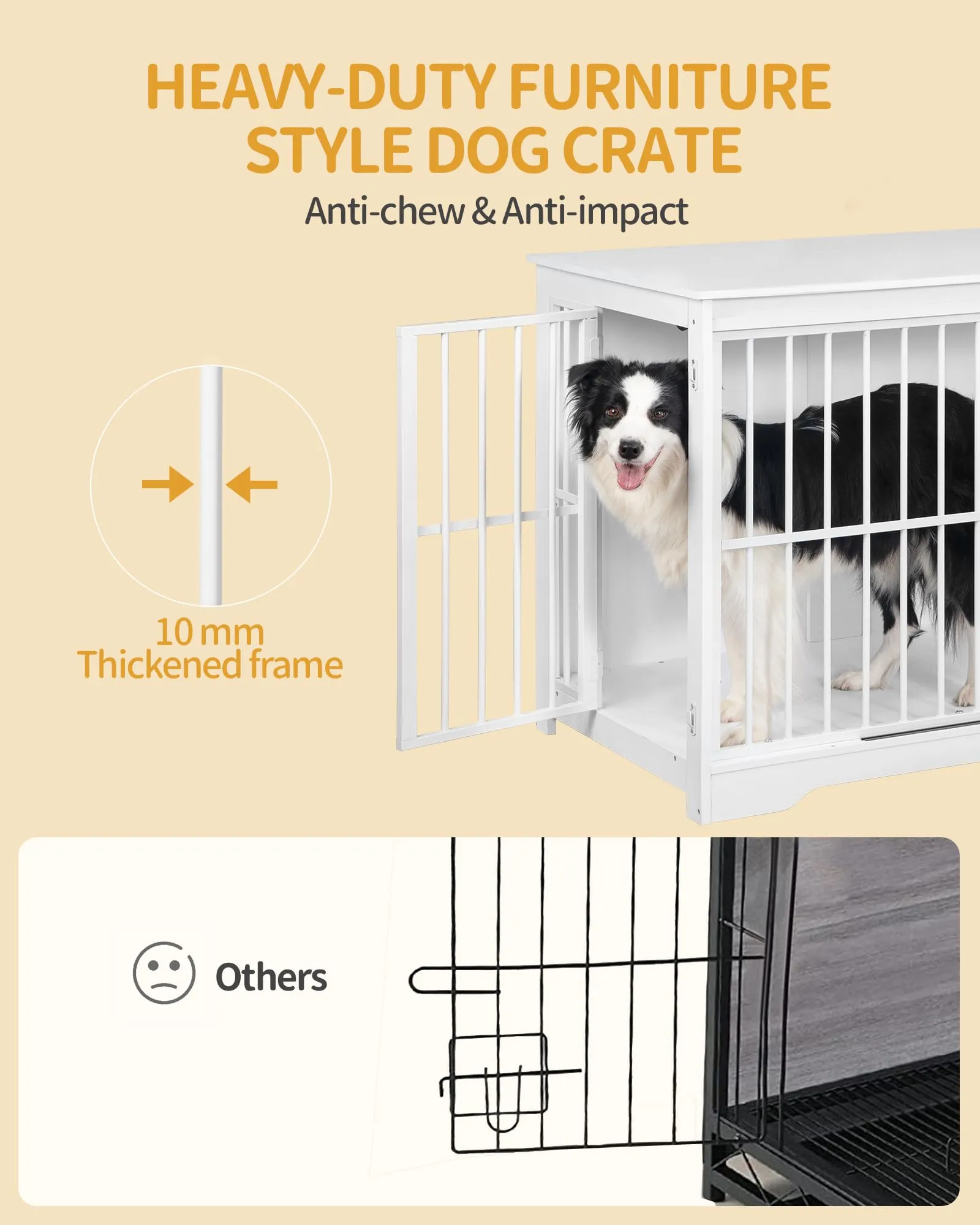 Hzuaneri 110cm Gabbia per Cani, Tavolo Supplemento, Nicchia Moderna per Cani, Gabbia per Cuccioli, Casetta per Animali, 2 porte, 65 × 110 × 81 cm, Bianco DFC84413W - immagine 3