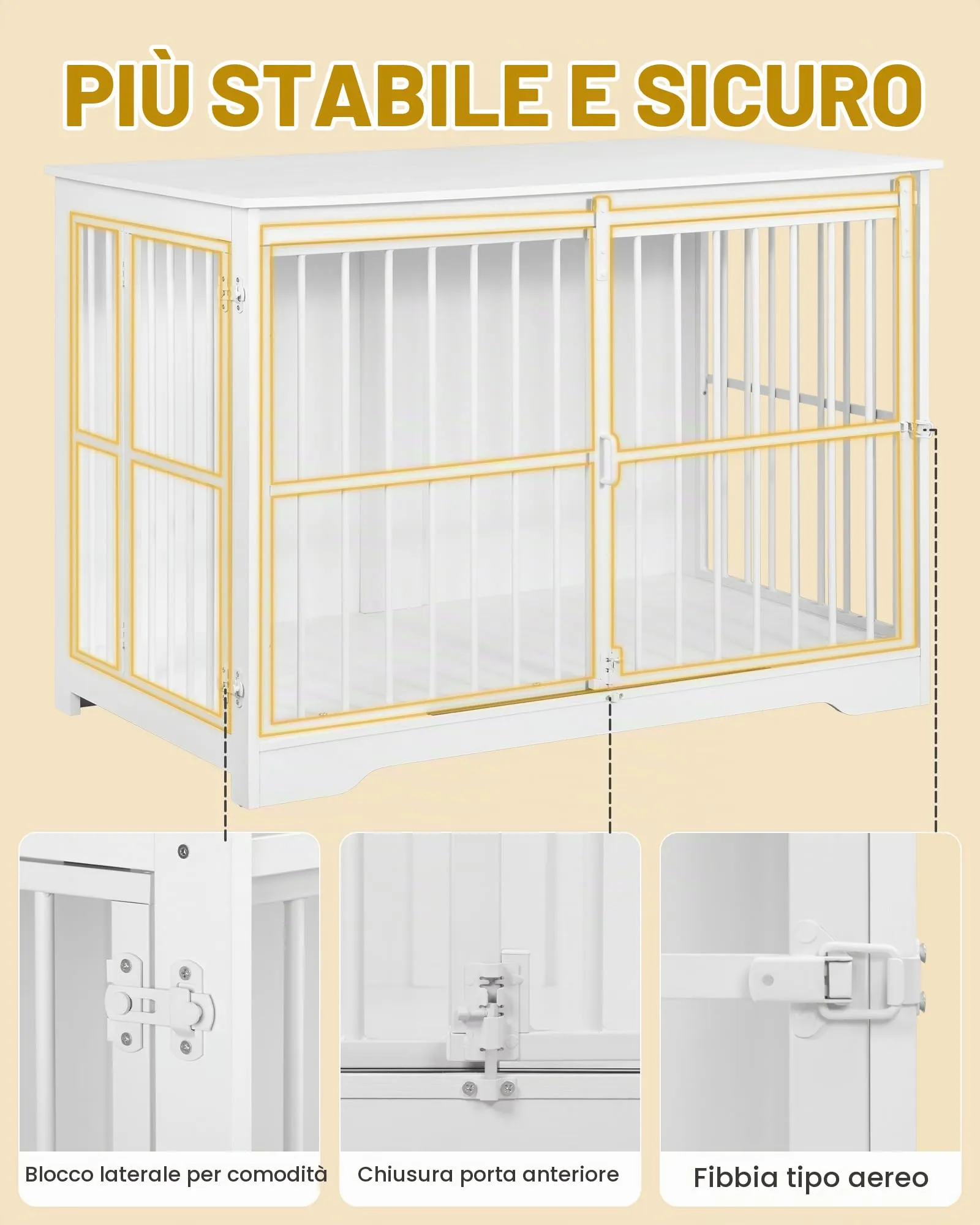 Hzuaneri 110cm Gabbia per Cani, Tavolo Supplemento, Nicchia Moderna per Cani, Gabbia per Cuccioli, Casetta per Animali, 2 porte, 65 × 110 × 81 cm, Bianco DFC84413W - immagine 4