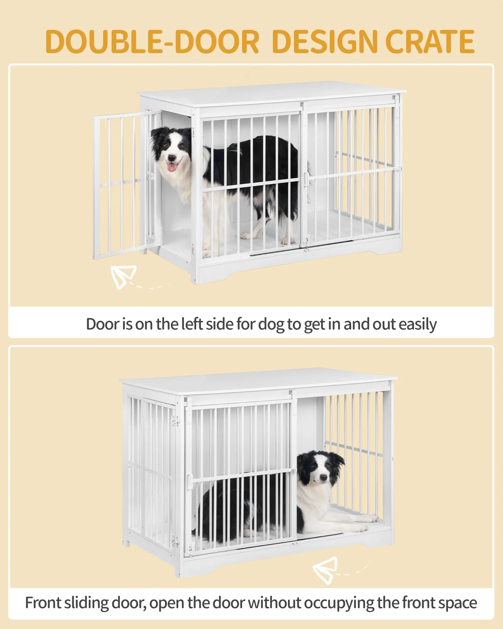 Hzuaneri 110cm Gabbia per Cani, Tavolo Supplemento, Nicchia Moderna per Cani, Gabbia per Cuccioli, Casetta per Animali, 2 porte, 65 × 110 × 81 cm, Bianco DFC84413W - immagine 5