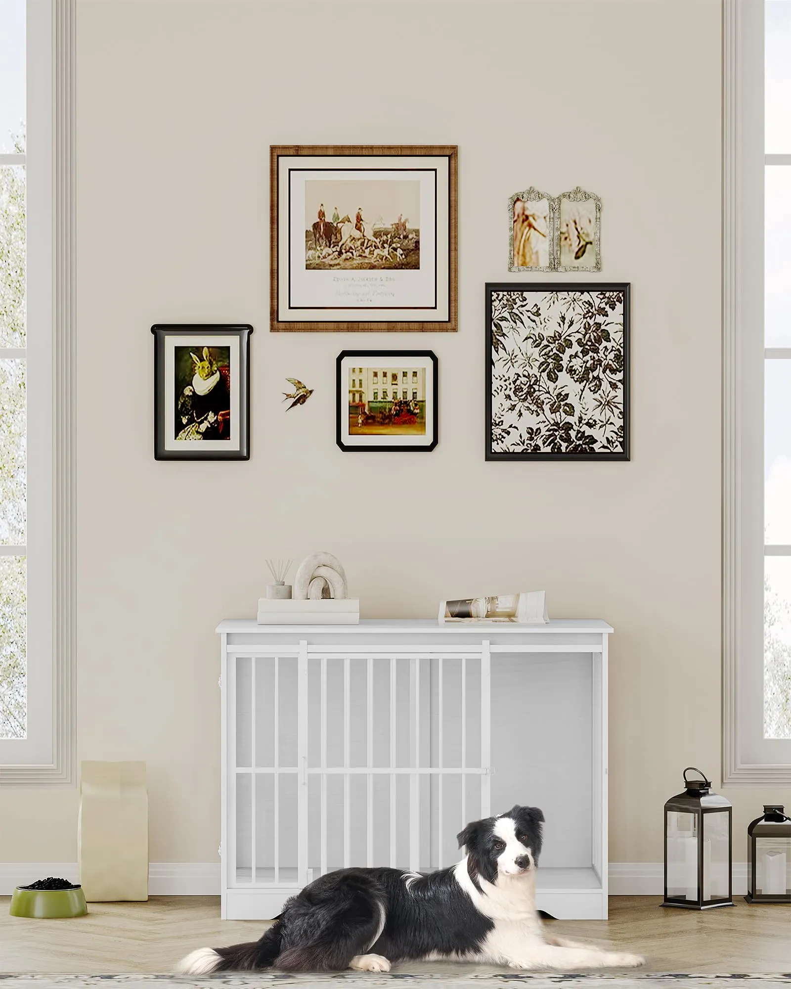 Hzuaneri 110cm Gabbia per Cani, Tavolo Supplemento, Nicchia Moderna per Cani, Gabbia per Cuccioli, Casetta per Animali, 2 porte, 65 × 110 × 81 cm, Bianco DFC84413W - immagine 8