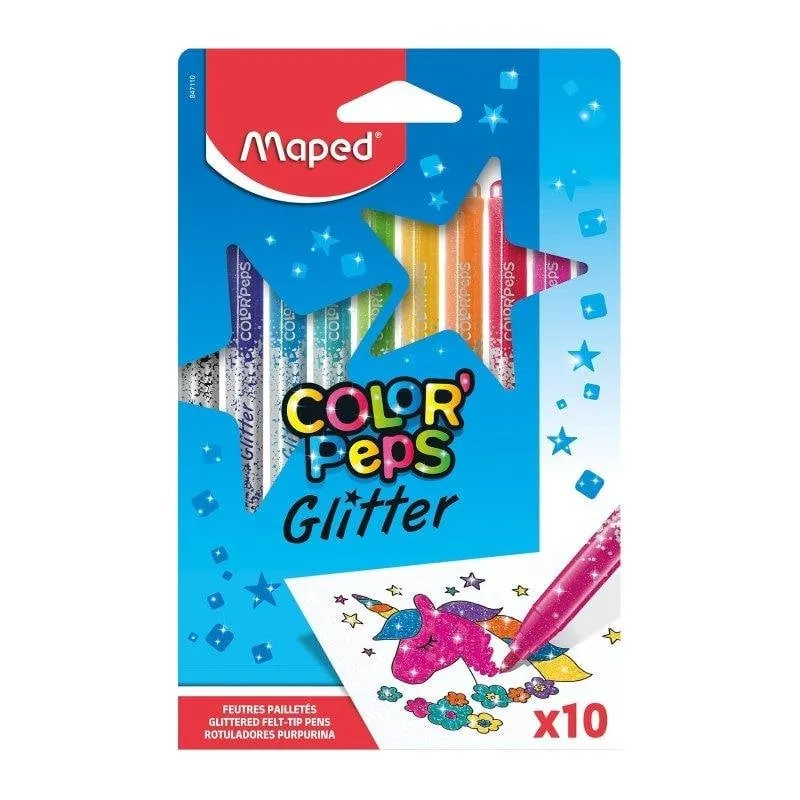 Astuccio di 10 pennarelli Maped Color'peps con glitter lavabili - immagine 1