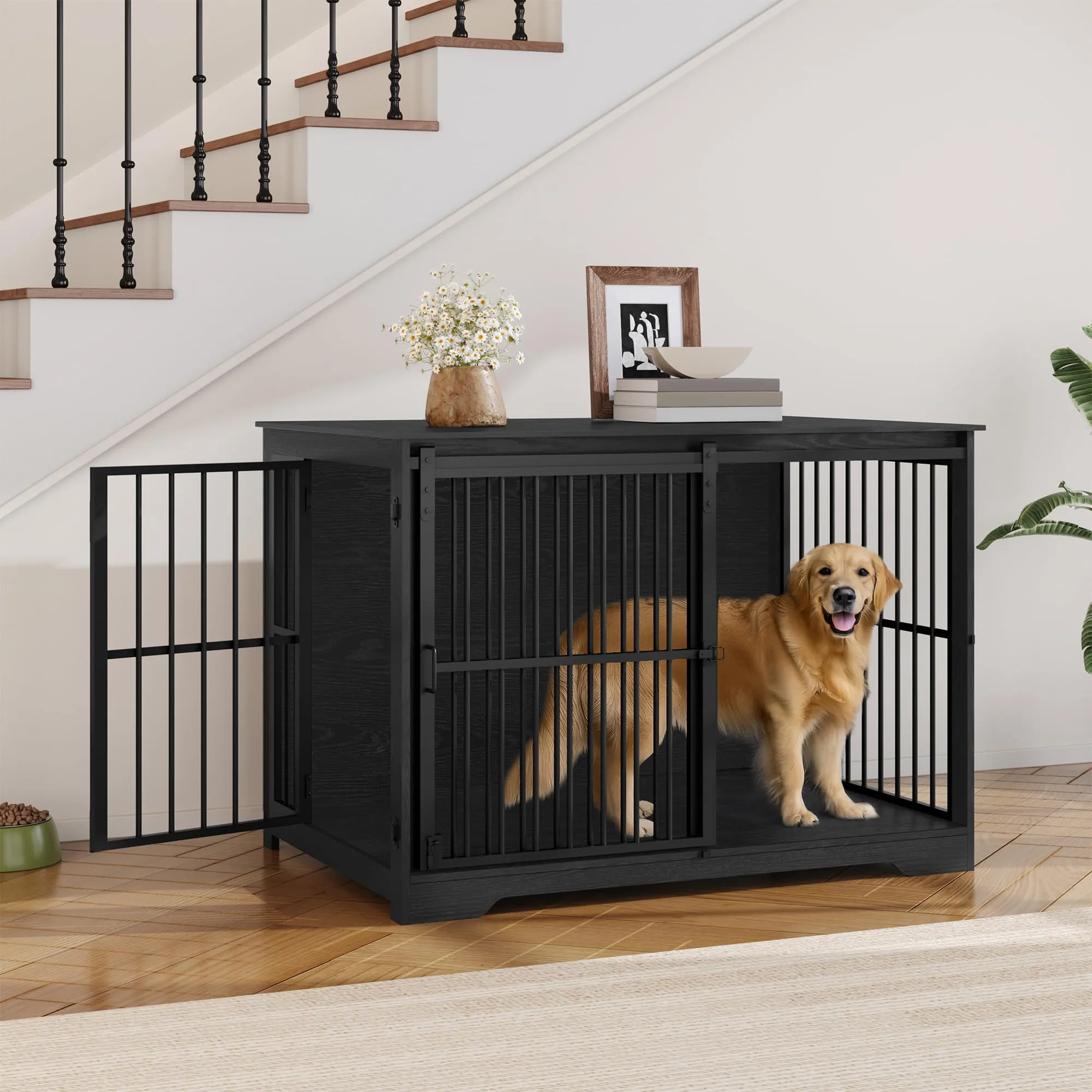 Hzuaneri 110cm Gabbia per Cani, Nero Tavolo Supplemento - immagine 3