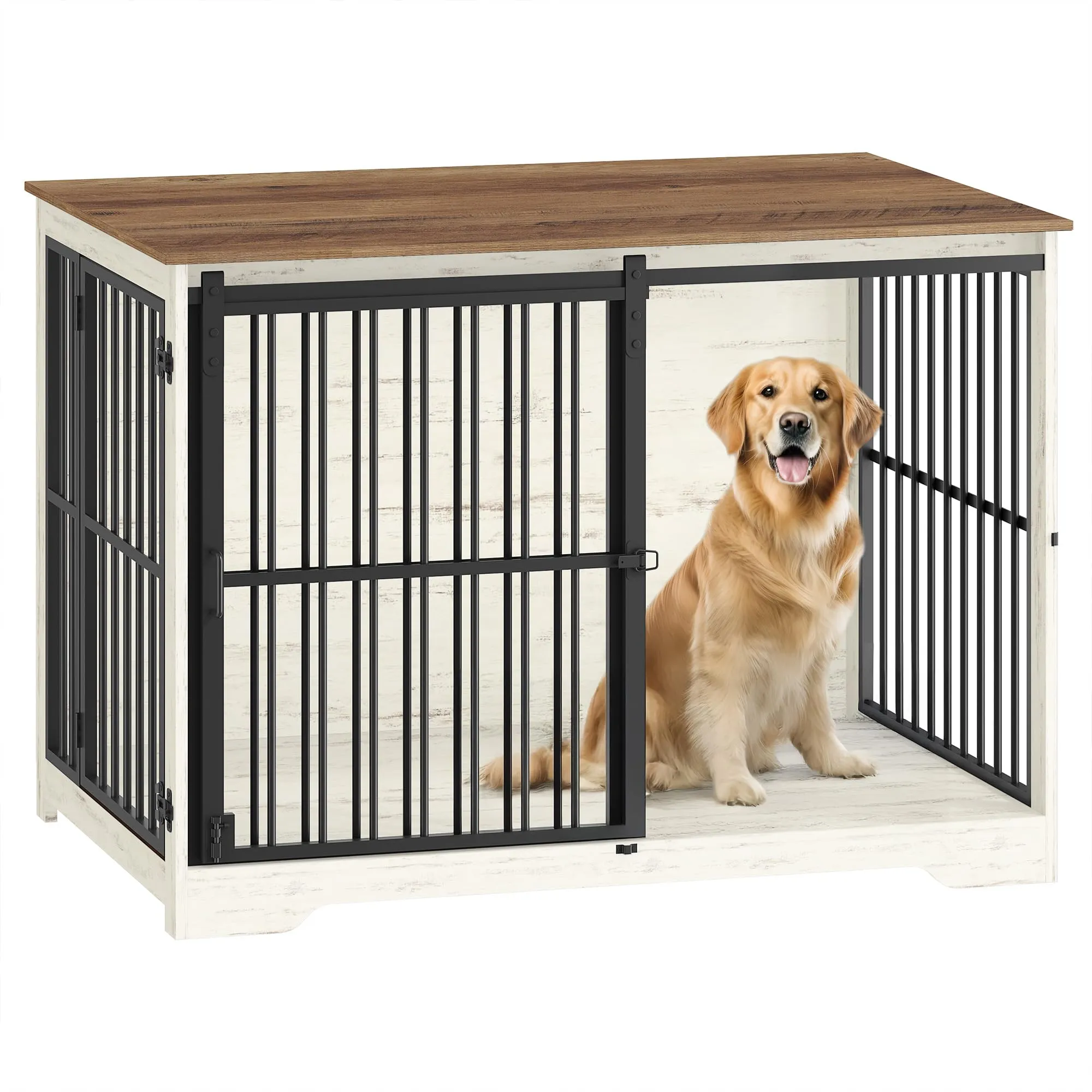 Hzuaneri 110 cm Gabbia per Cani, Bianco e Marrone Tavolo Supplemento - immagine 1