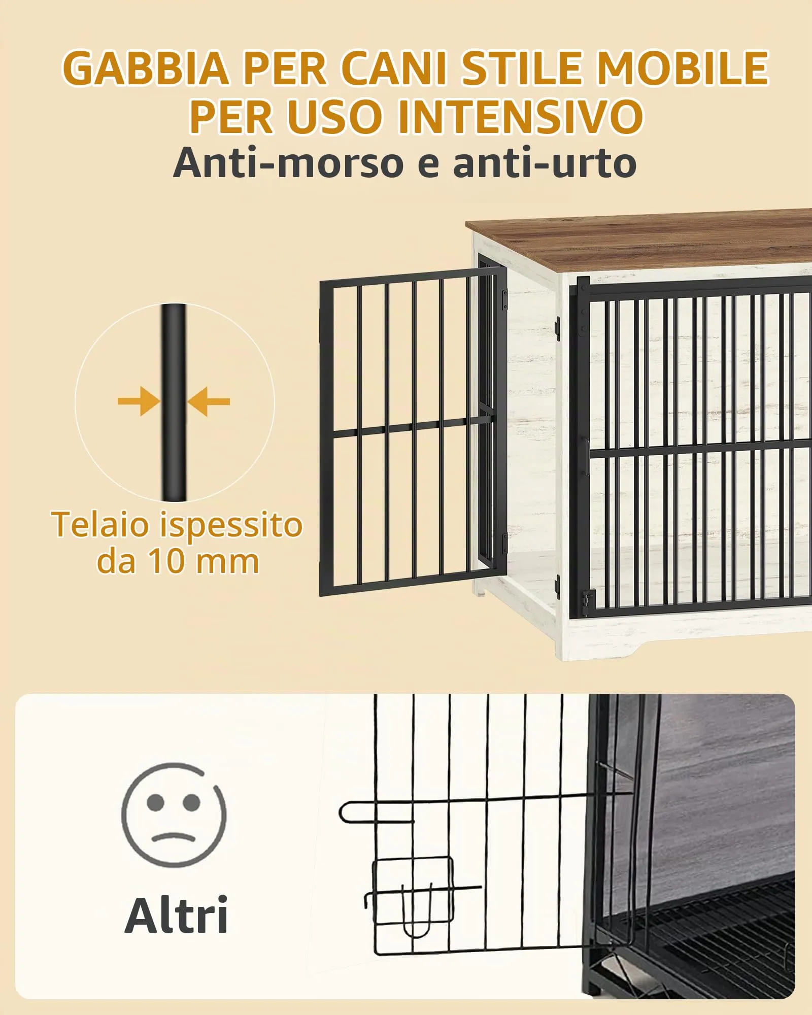 Hzuaneri 110 cm Gabbia per Cani, Bianco e Marrone Tavolo Supplemento - immagine 4