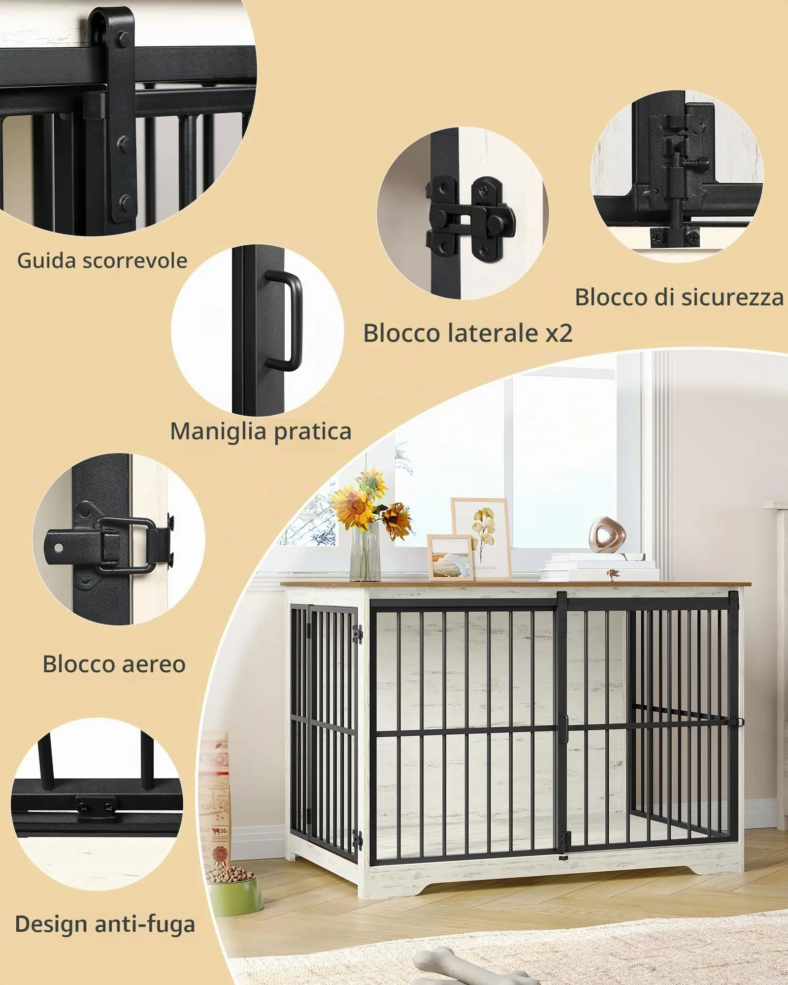 Hzuaneri 110 cm Gabbia per Cani, Bianco e Marrone Tavolo Supplemento - immagine 7