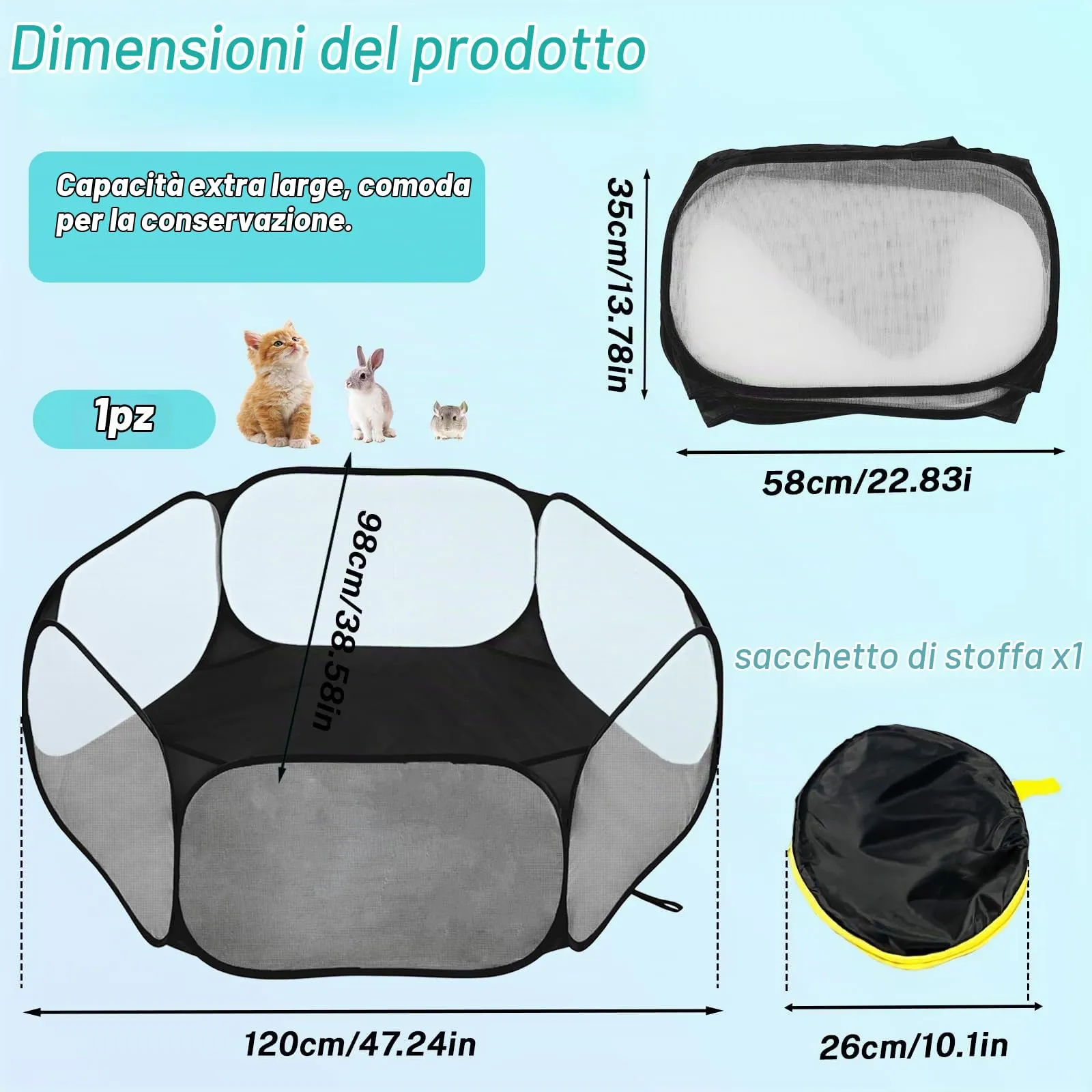 Box Gatto, QIANAI Recinto Cuccioli Gatto, Box per Piccoli Animali, Tenda per Gatti Cani Cuccioli, Box Gatti per Interno(Grigio) - immagine 2