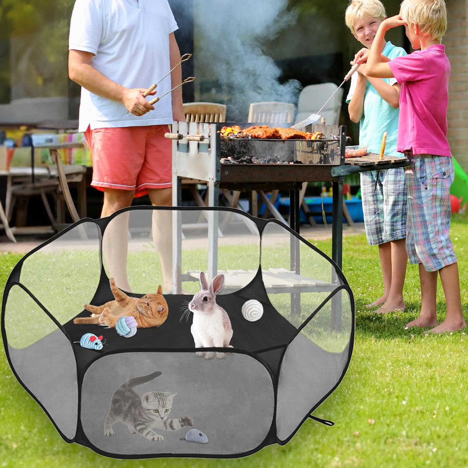 Box Gatto, QIANAI Recinto Cuccioli Gatto, Box per Piccoli Animali, Tenda per Gatti Cani Cuccioli, Box Gatti per Interno(Grigio) - immagine 7