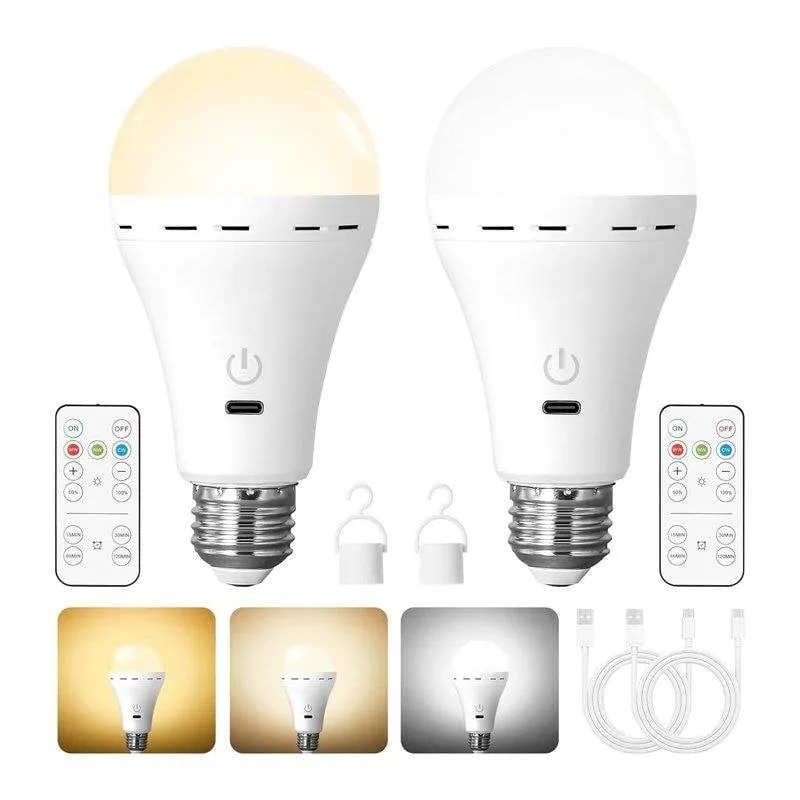 Kit 2 Lampade LED Ricaricabili E27 Autrucker con Telecomando, 3 Colori e Regolabili - immagine 1
