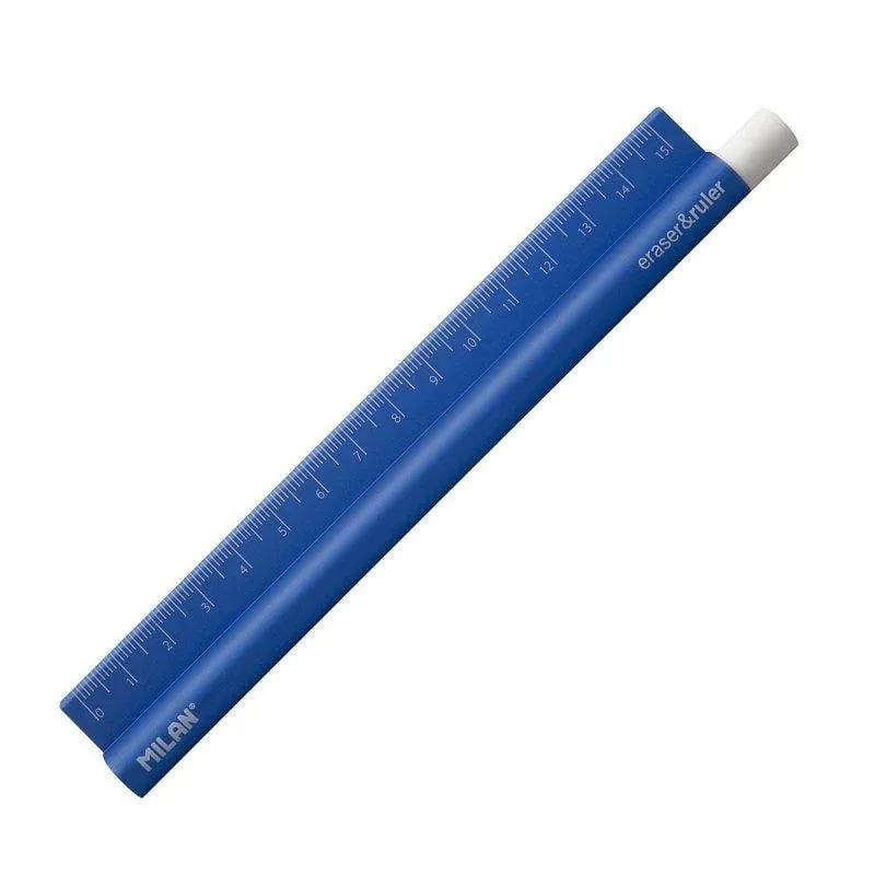 Righello e Gomma Milan - Combinazione Metal Touch 15 cm Blu/Viola - immagine 1