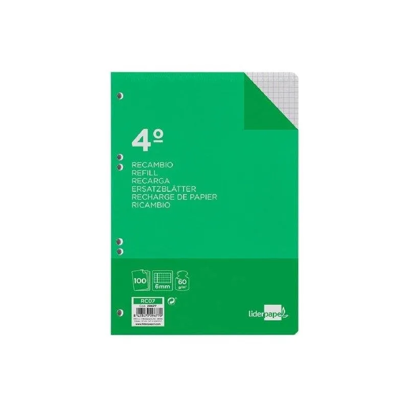 Quaderno Liderpapel 100 fogli 60g/m² quadrettato 6mm con margini - immagine 1