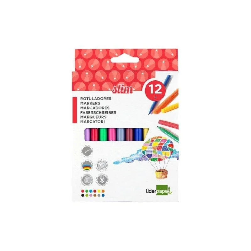 Pennarello Slim Liderpapel Scatola da 12 Unità Colori Misti - immagine 1