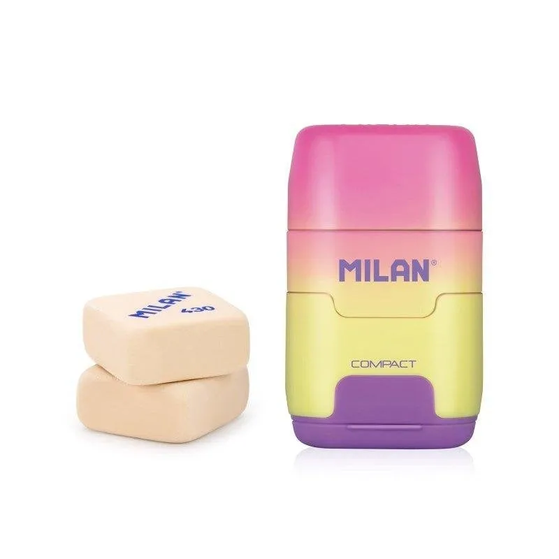 Gomma e Temperino Milan Sunset Pack Compact con 2 Gomme di Ricambio Giallo - immagine 1