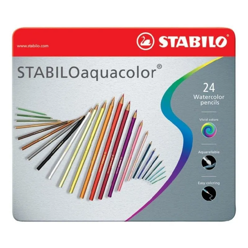 Astuccio metallico Stabilo con 24 pastelli colori acquerellabili brillanti - immagine 1