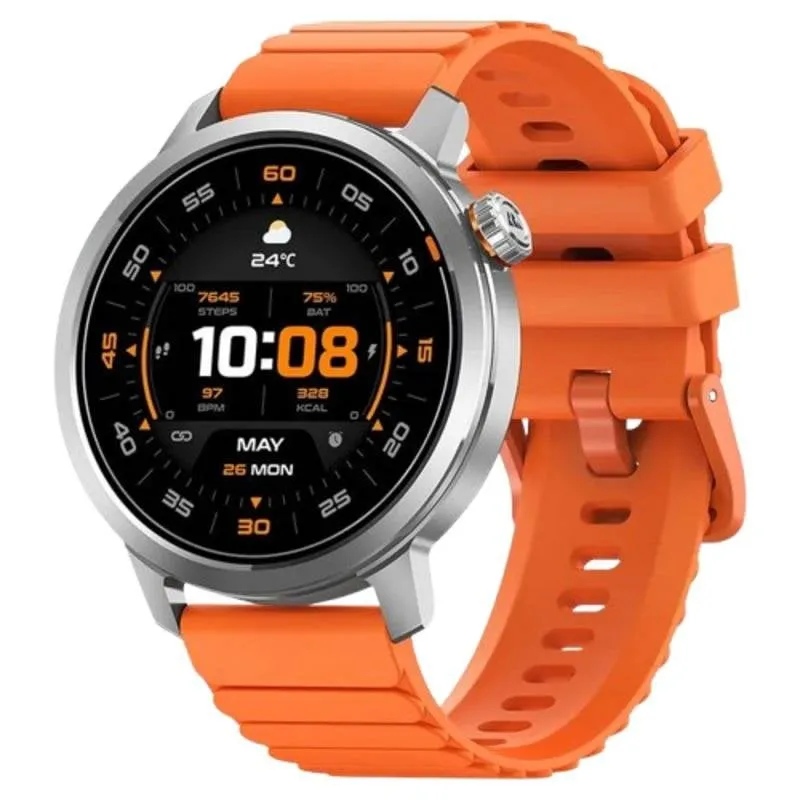 Kospet Orb Bluetooth 44mm AMOLED Argento Cinturino Arancione IP68 SpO2 Pulsometro Sonno SOS - immagine 1