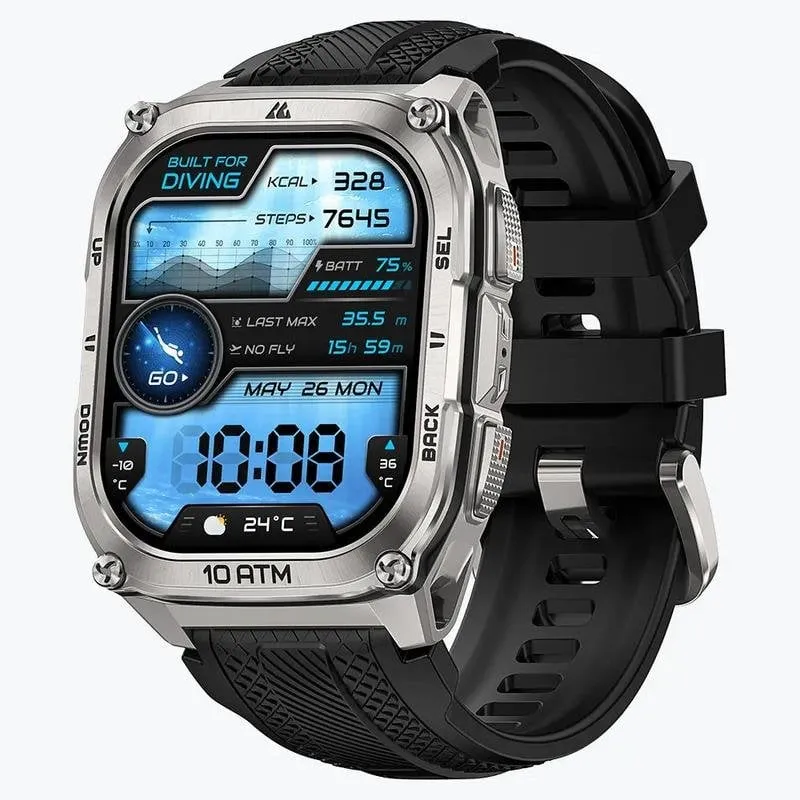 Kospet Tank M4 Bluetooth GPS 50mm AMOLED Argento Cinturino Nero One size Resistente Acqua IP69K SpO2 Pulsometro - immagine 1