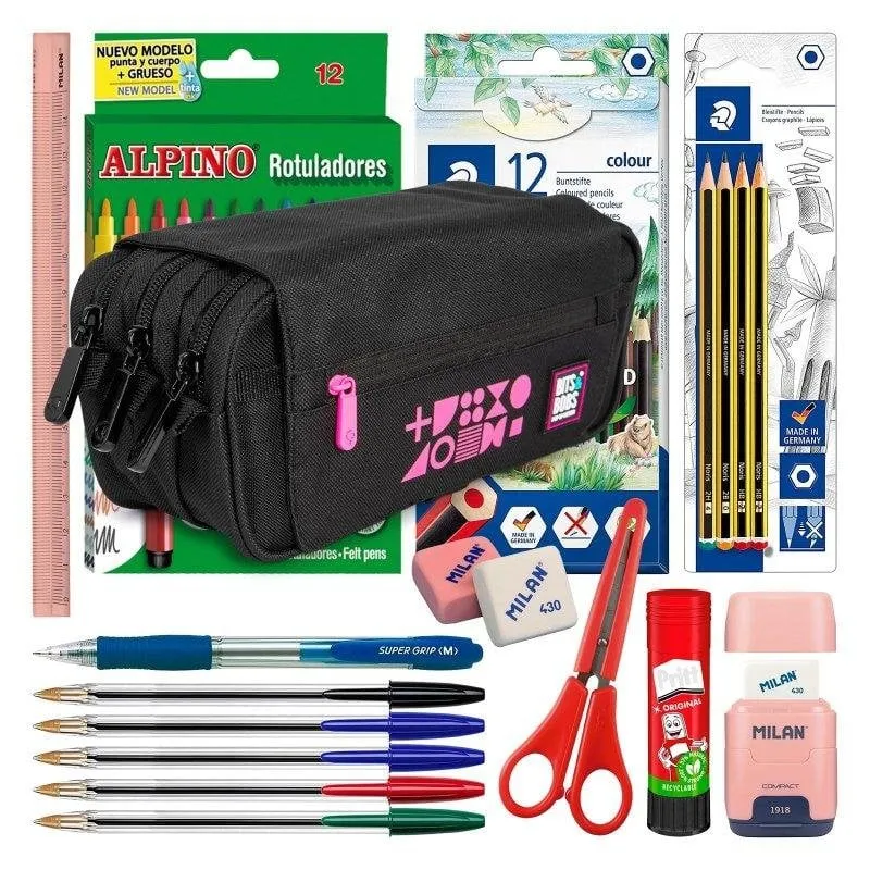 Astuccio Triplo Colepack Fluor Rosa con Materiale Scolastico Incluso - immagine 1