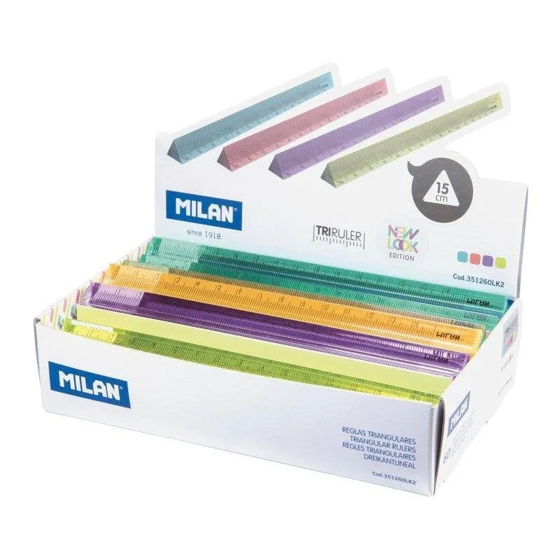 Righello Triangolare Milan New Look - Scatola con 60 Righelli da 15 cm in Plastica Rigida Trasparente - immagine 1