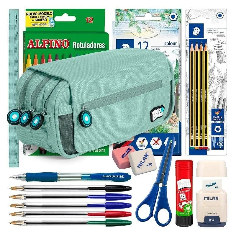 Astuccio Triplo Grafoplás Bitsbobs Blu Soft con Materiale Scolastico Incluso - immagine 1