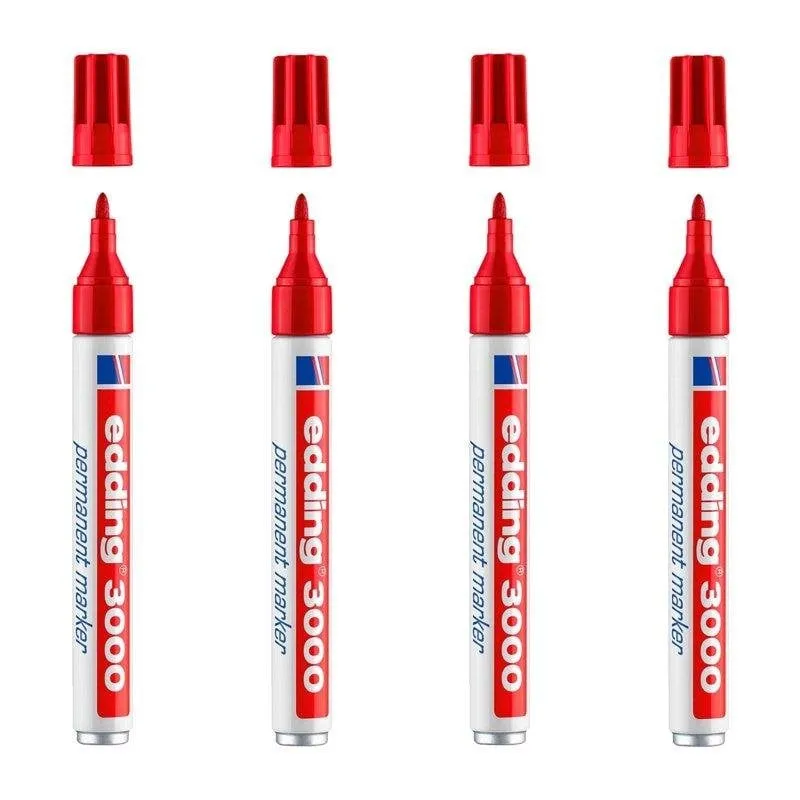 Marcatore Permanente Edding 3000 Set di 4 Punta Tonda 1.5-3 mm Rosso - immagine 1