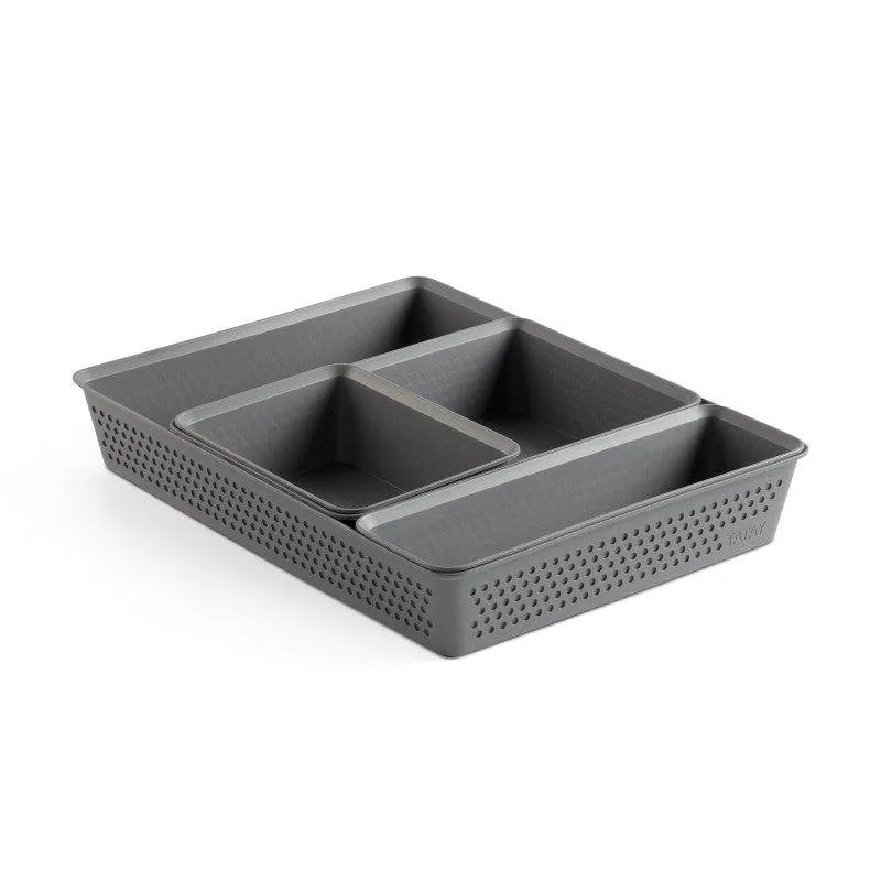 Organizzatore per cassetti Tatay Bohol - Set di 4 in plastica riciclata grigio antracite - immagine 1