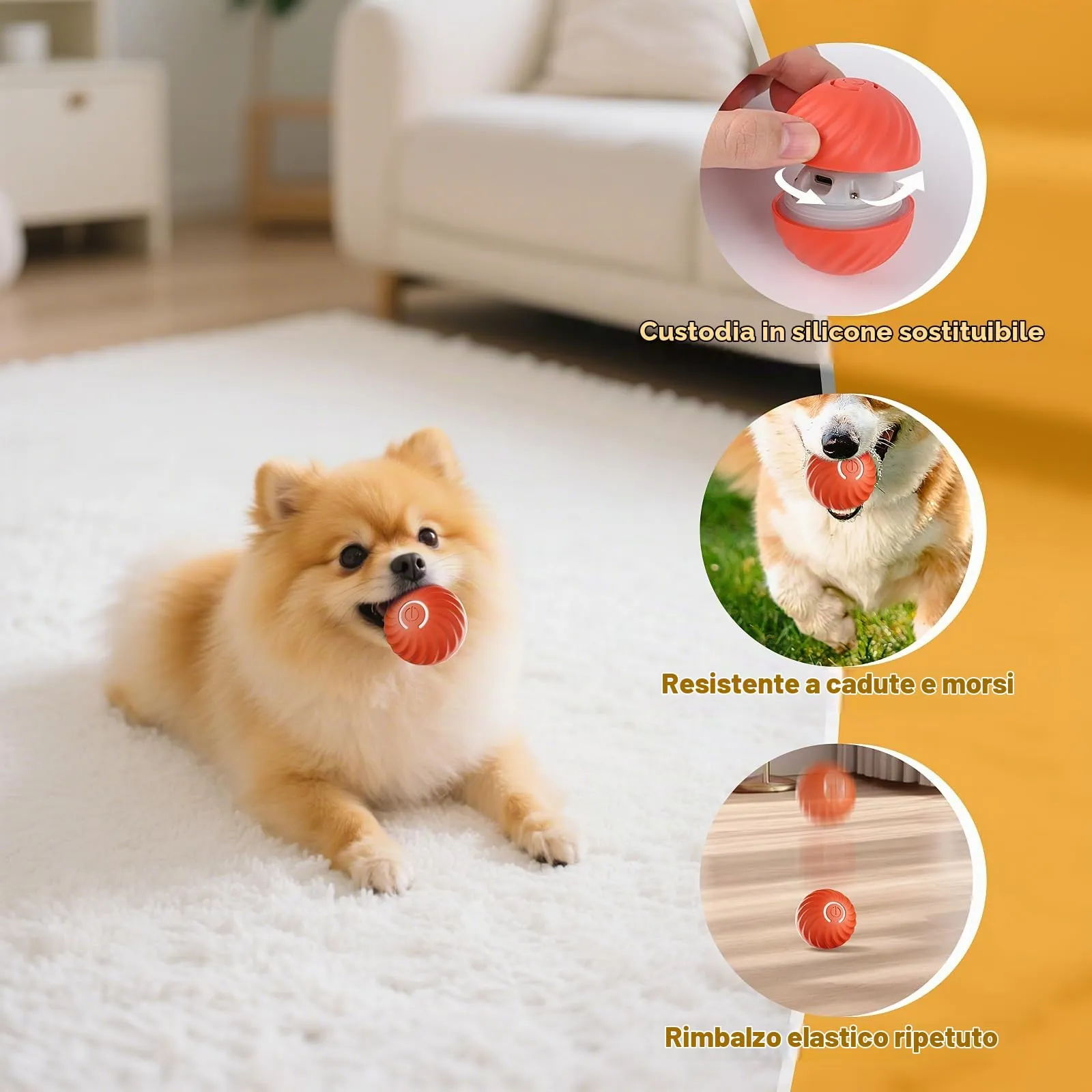 Gerbala Palla Per Cani Interattiva, Giocattolo Automatico Per Cani, Ricaricabile Tramite Usb, Giocattoli Per Cani Di Taglia Grande e Media (B) - immagine 3