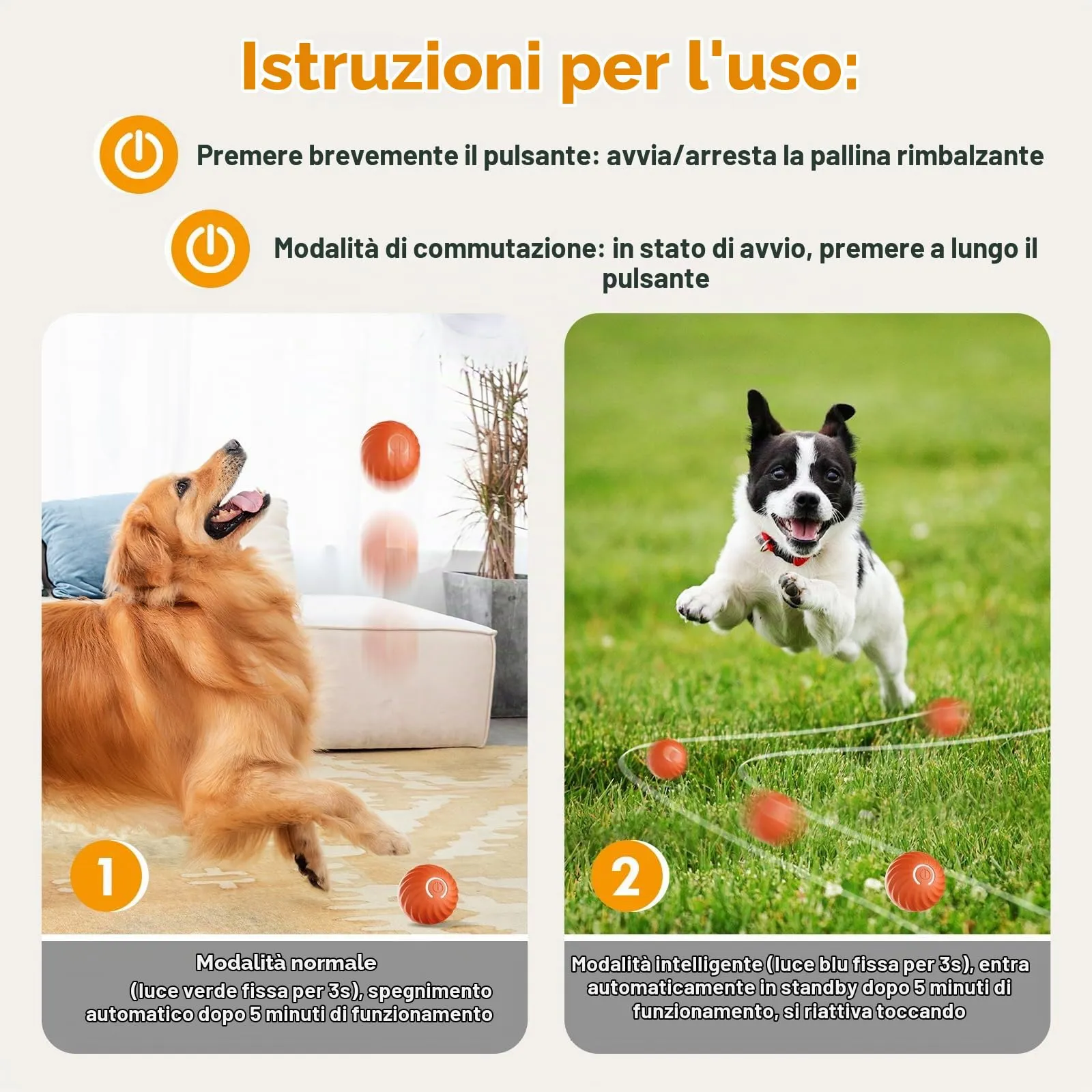 Gerbala Palla Per Cani Interattiva, Giocattolo Automatico Per Cani, Ricaricabile Tramite Usb, Giocattoli Per Cani Di Taglia Grande e Media (B) - immagine 5