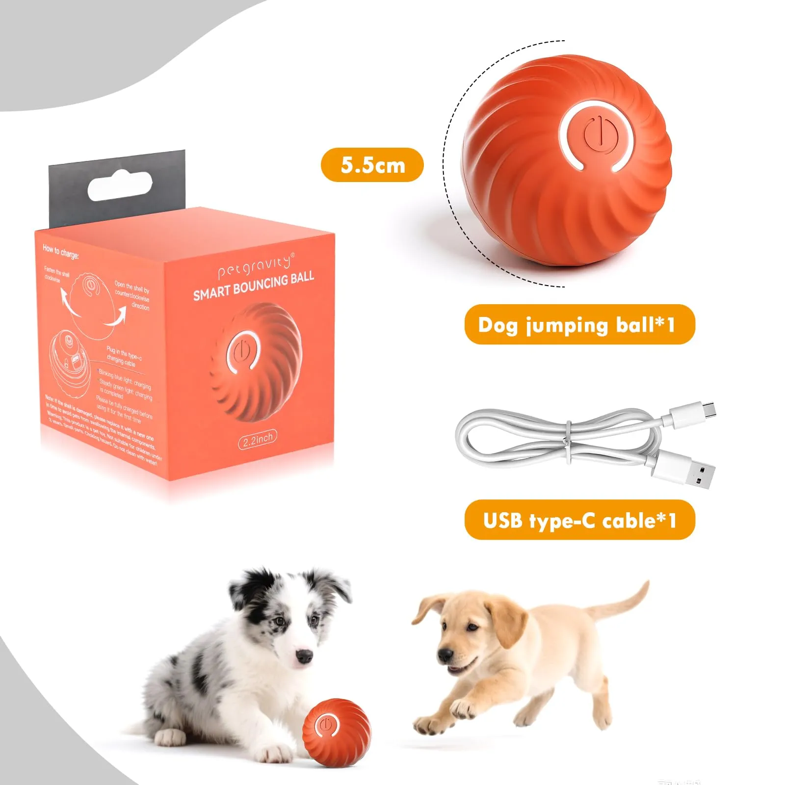 Gerbala Palla Per Cani Interattiva, Giocattolo Automatico Per Cani, Ricaricabile Tramite Usb, Giocattoli Per Cani Di Taglia Grande e Media (B) - immagine 8