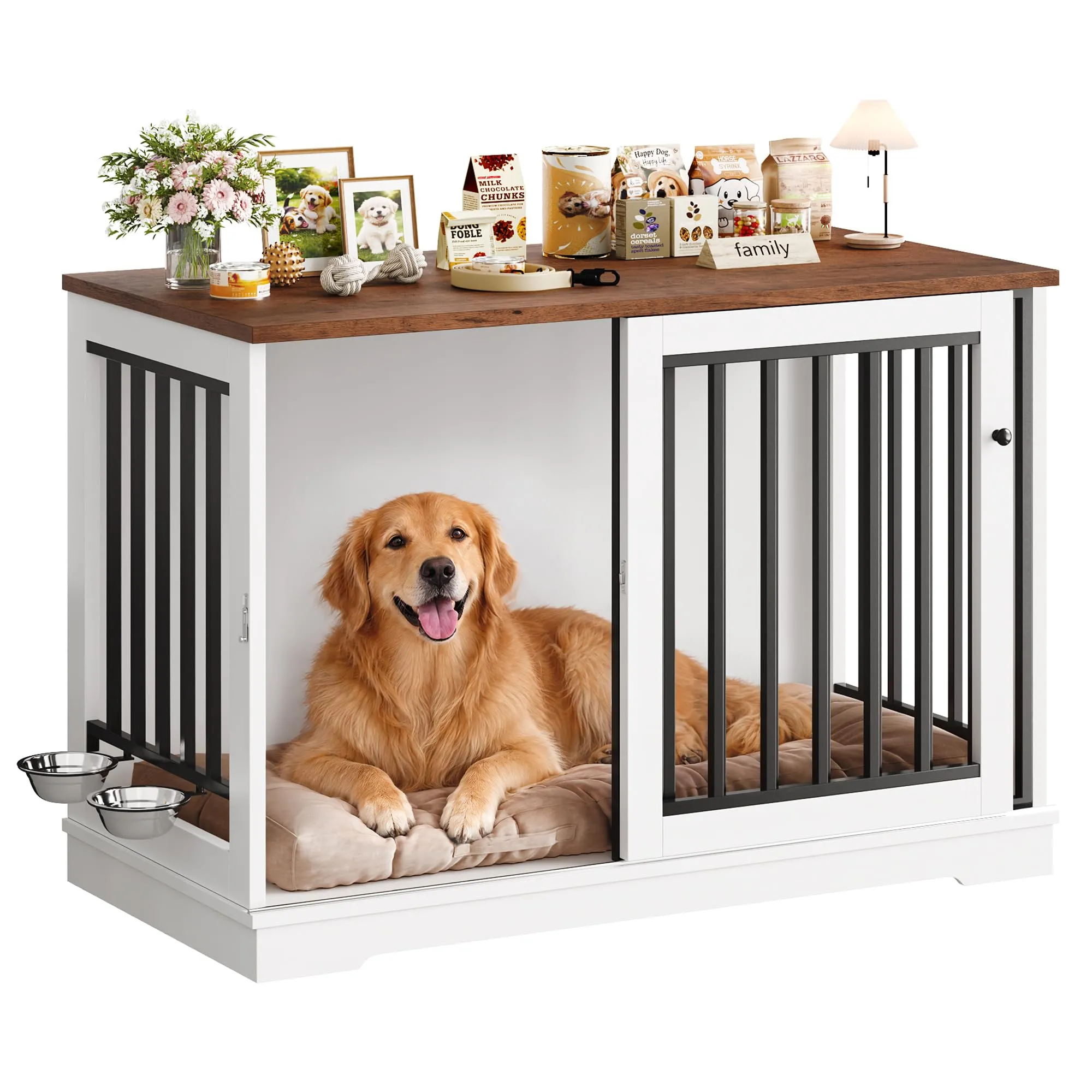 FirFurd 120 cm Gabbia per Cane,Kennel Cane Grande Porta Scorrevole Bianco - immagine 1